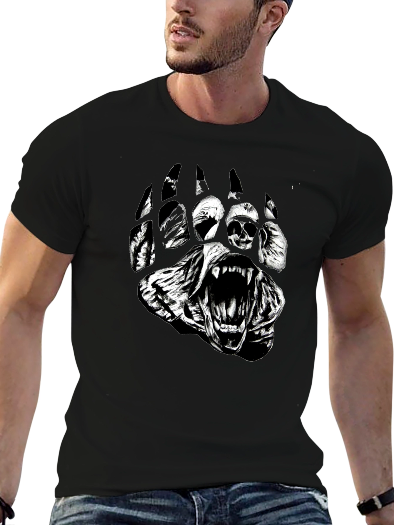 Mens Black Bear Paw Graphic Print T-Shirt