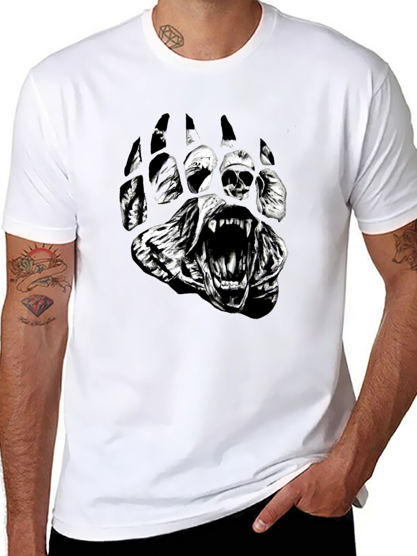 Mens Black Bear Paw Graphic Print T-Shirt