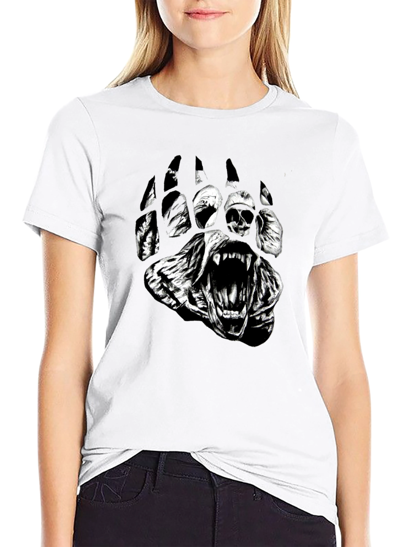 Mens Black Bear Paw Graphic Print T-Shirt