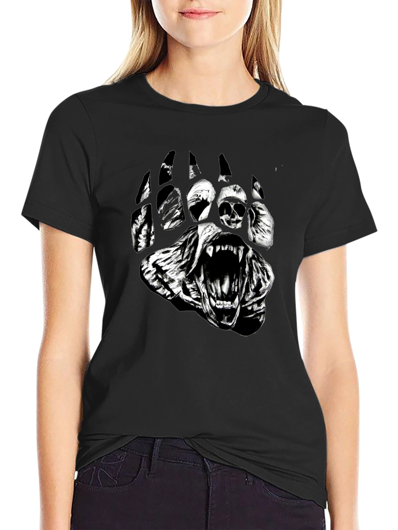Mens Black Bear Paw Graphic Print T-Shirt