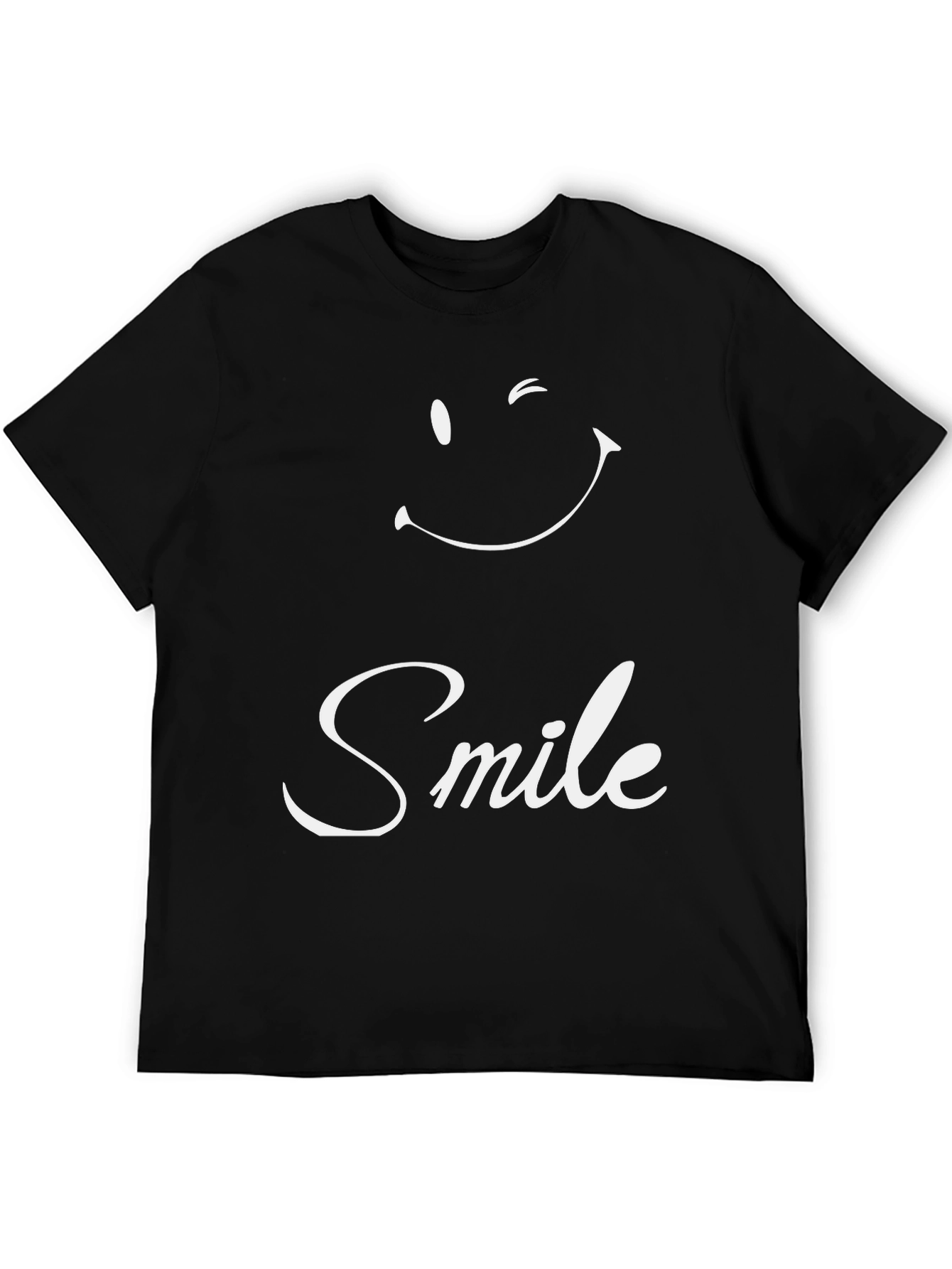 Smile Graphic Tee - Black Crew Neck Casual Shirt