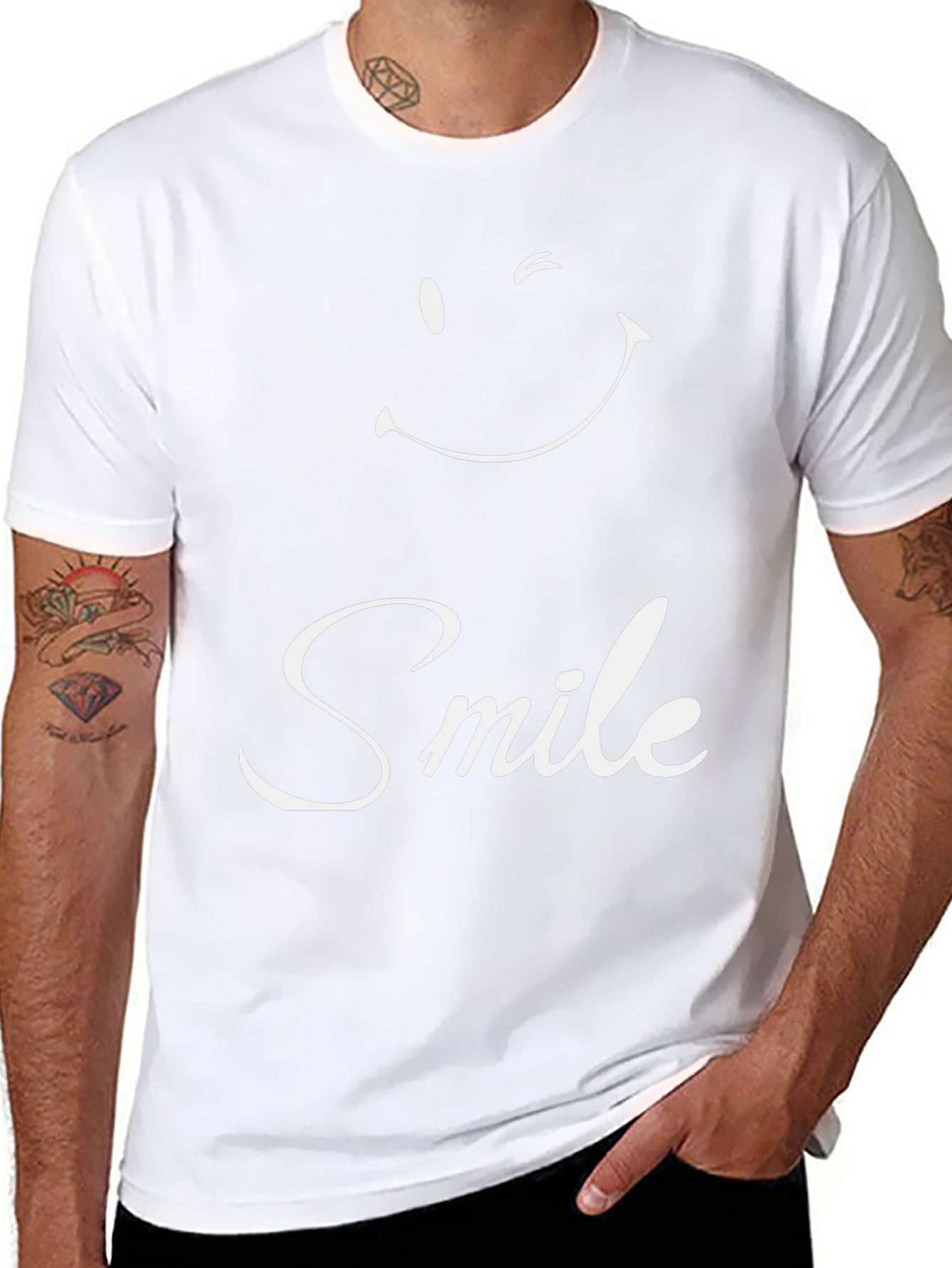 Smile Graphic Tee - Black Crew Neck Casual Shirt