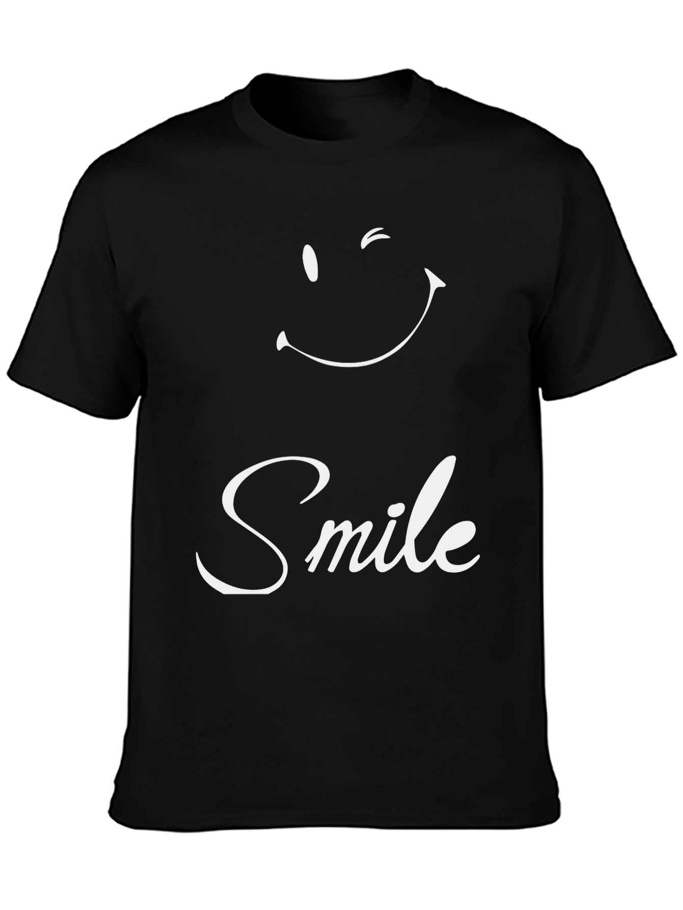 Smile Graphic Tee - Black Crew Neck Casual Shirt