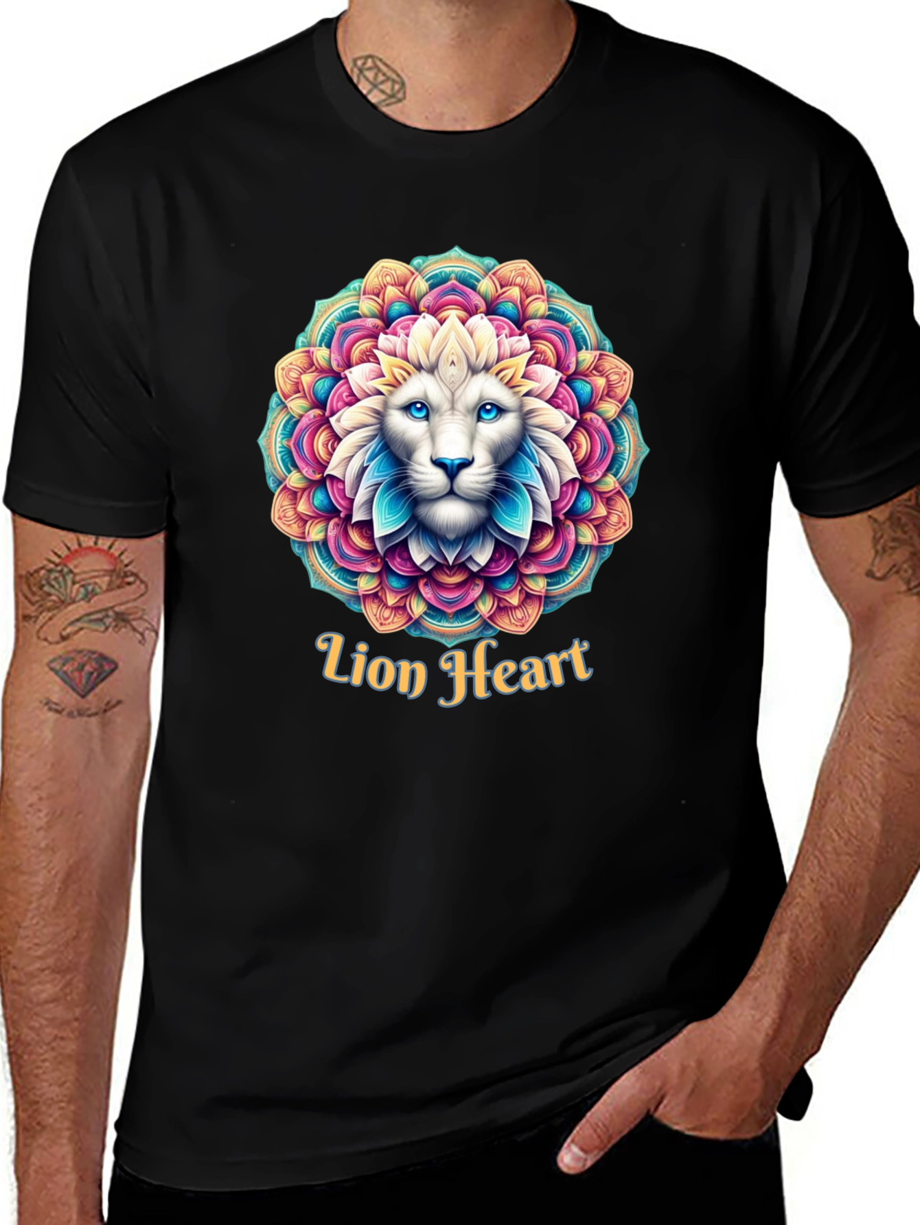 Lion Heart Mandala Graphic Tee - Black