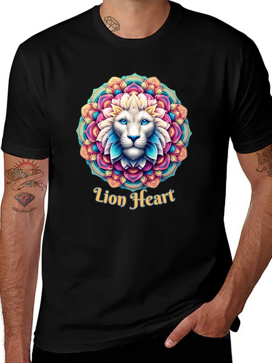 Lion Heart Mandala Graphic Tee - Black