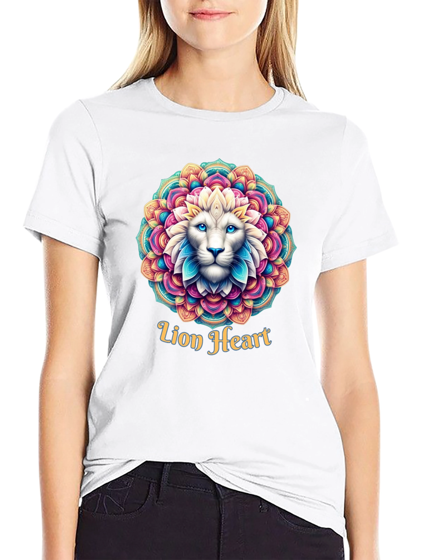 Lion Heart Mandala Graphic Tee - Black