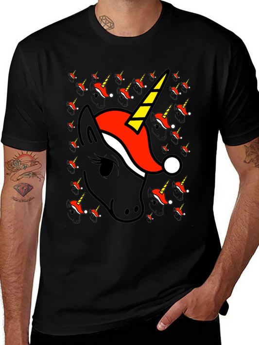 Unicorn Santa Hat T-Shirt - Christmas Holiday Tee