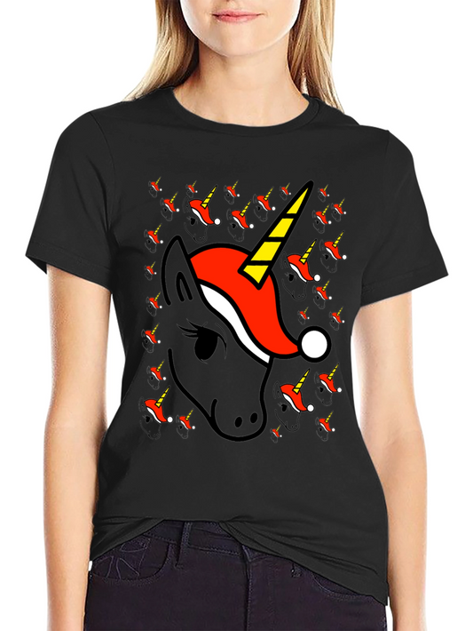 Unicorn Santa Hat T-Shirt - Christmas Holiday Tee