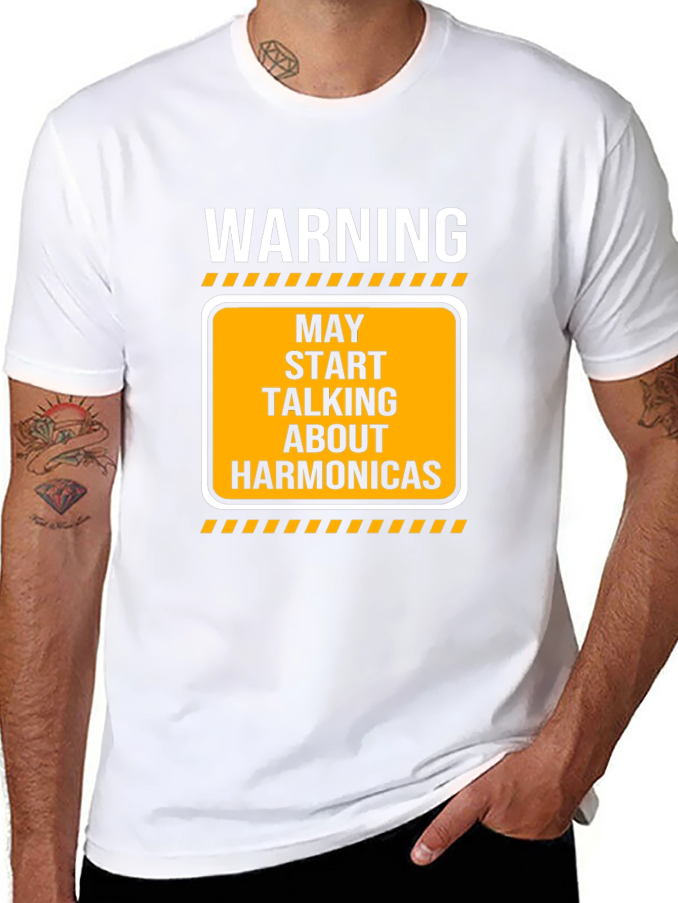 Warning May Talk About Harmonica Black T-Shirt