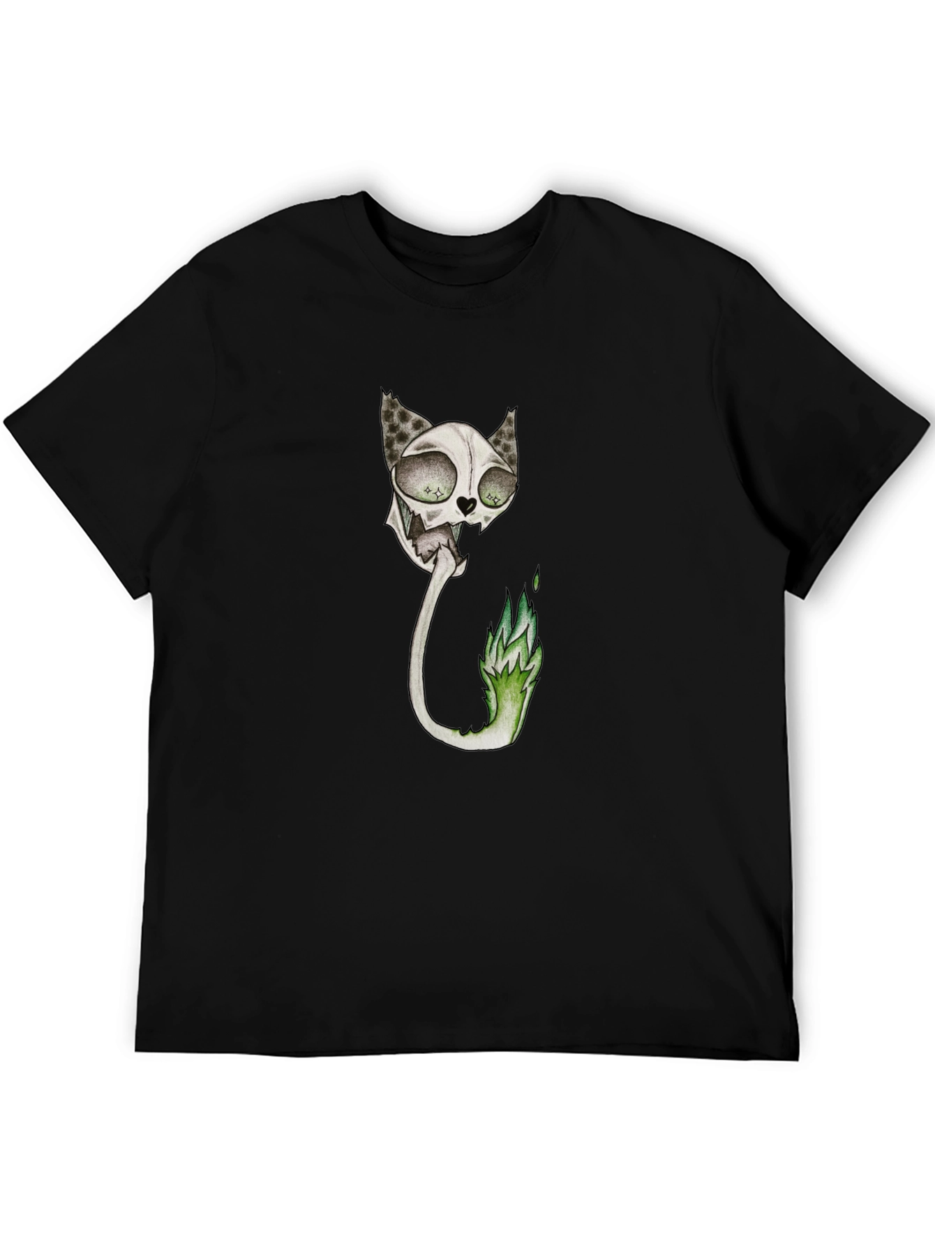 Spooky Cat Skeleton Graphic Black T-Shirt