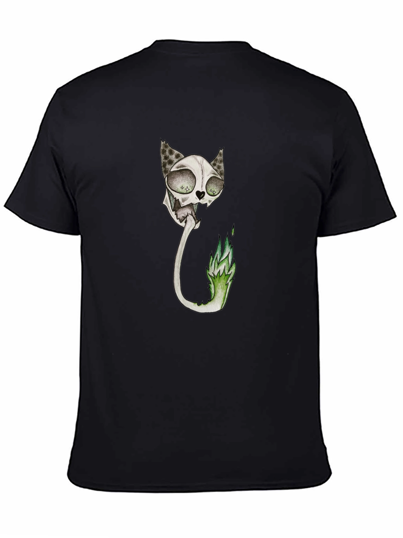 Spooky Cat Skeleton Graphic Black T-Shirt