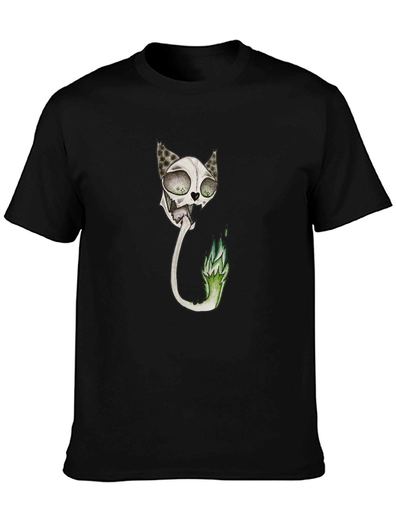 Spooky Cat Skeleton Graphic Black T-Shirt