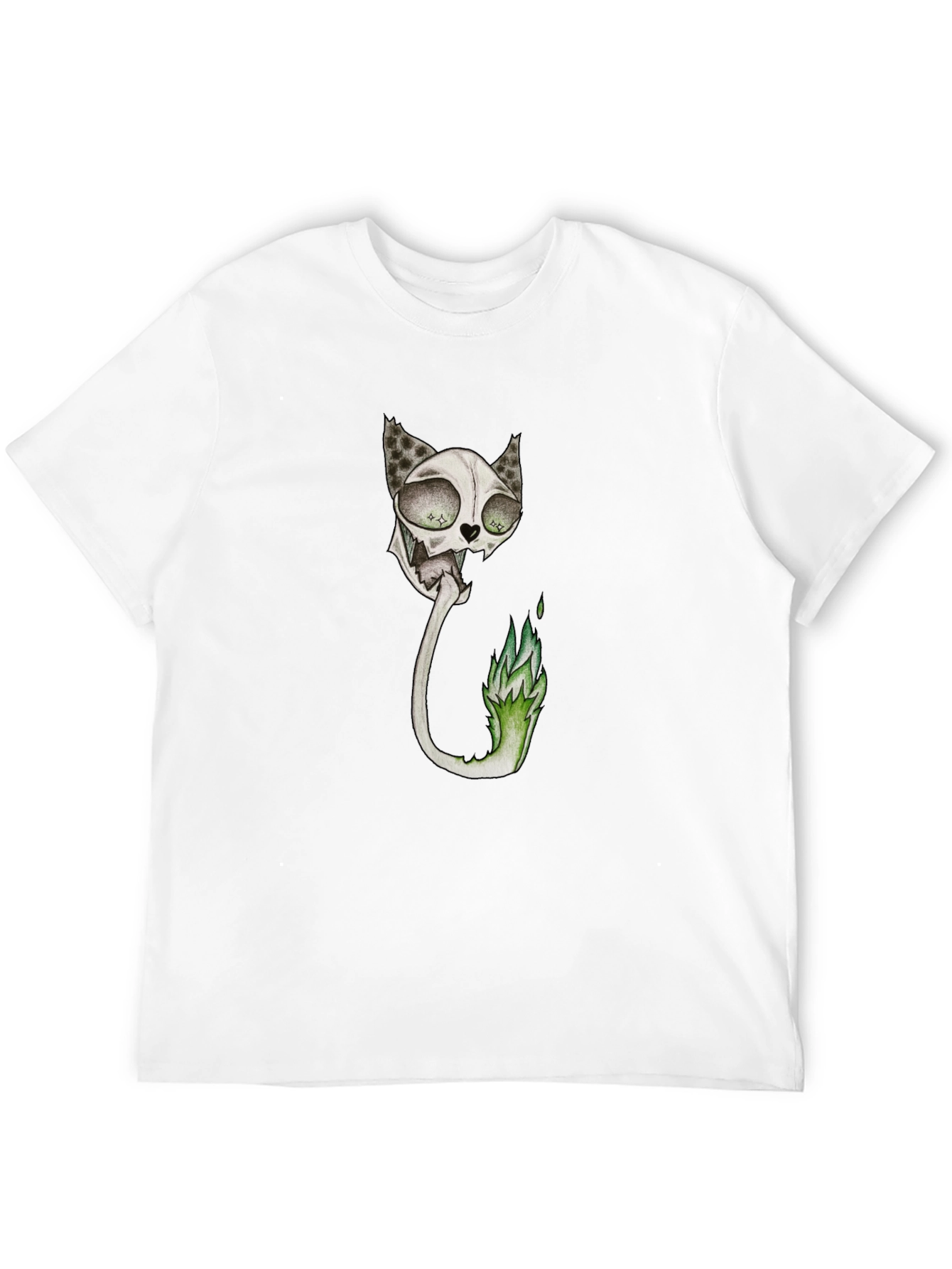 Spooky Cat Skeleton Graphic Black T-Shirt