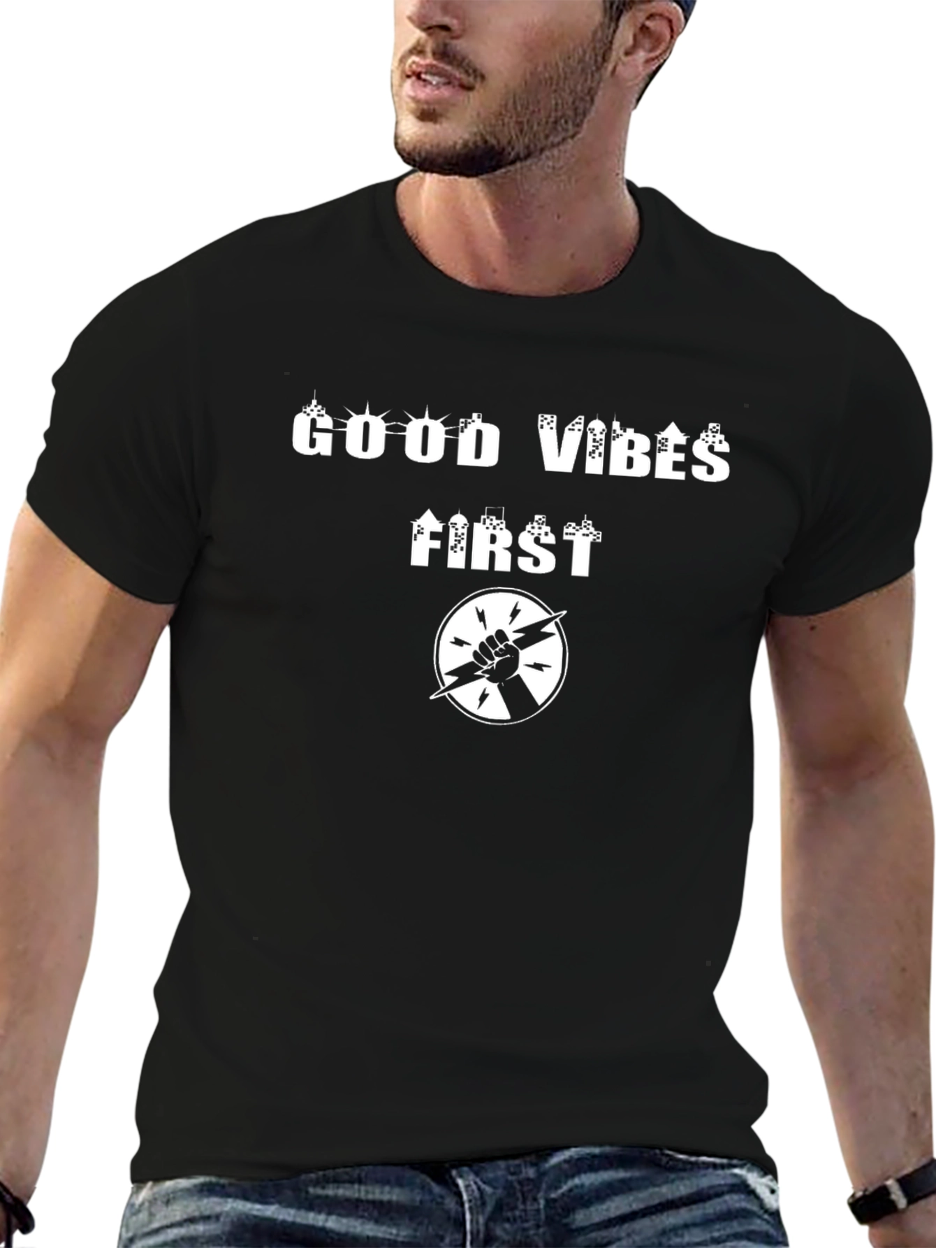 Good Vibes First Graphic T-Shirt - Black Cotton Tee