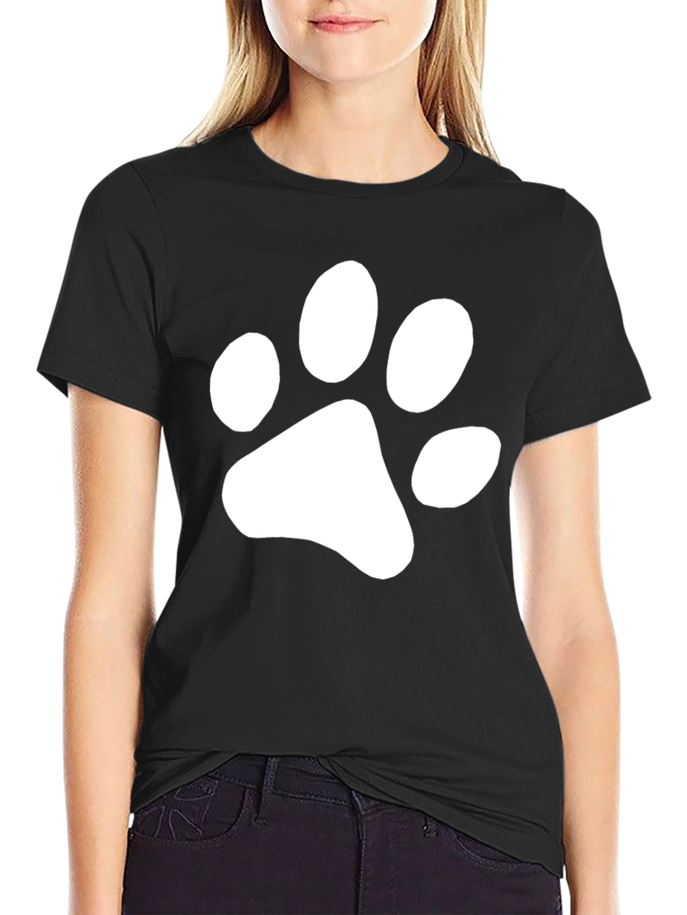 Black T-Shirt with White Paw Print Design
