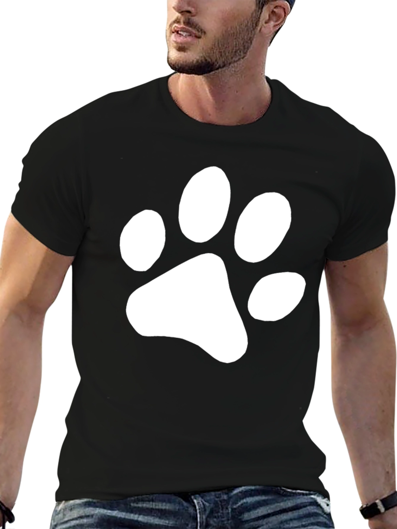 Black T-Shirt with White Paw Print Design