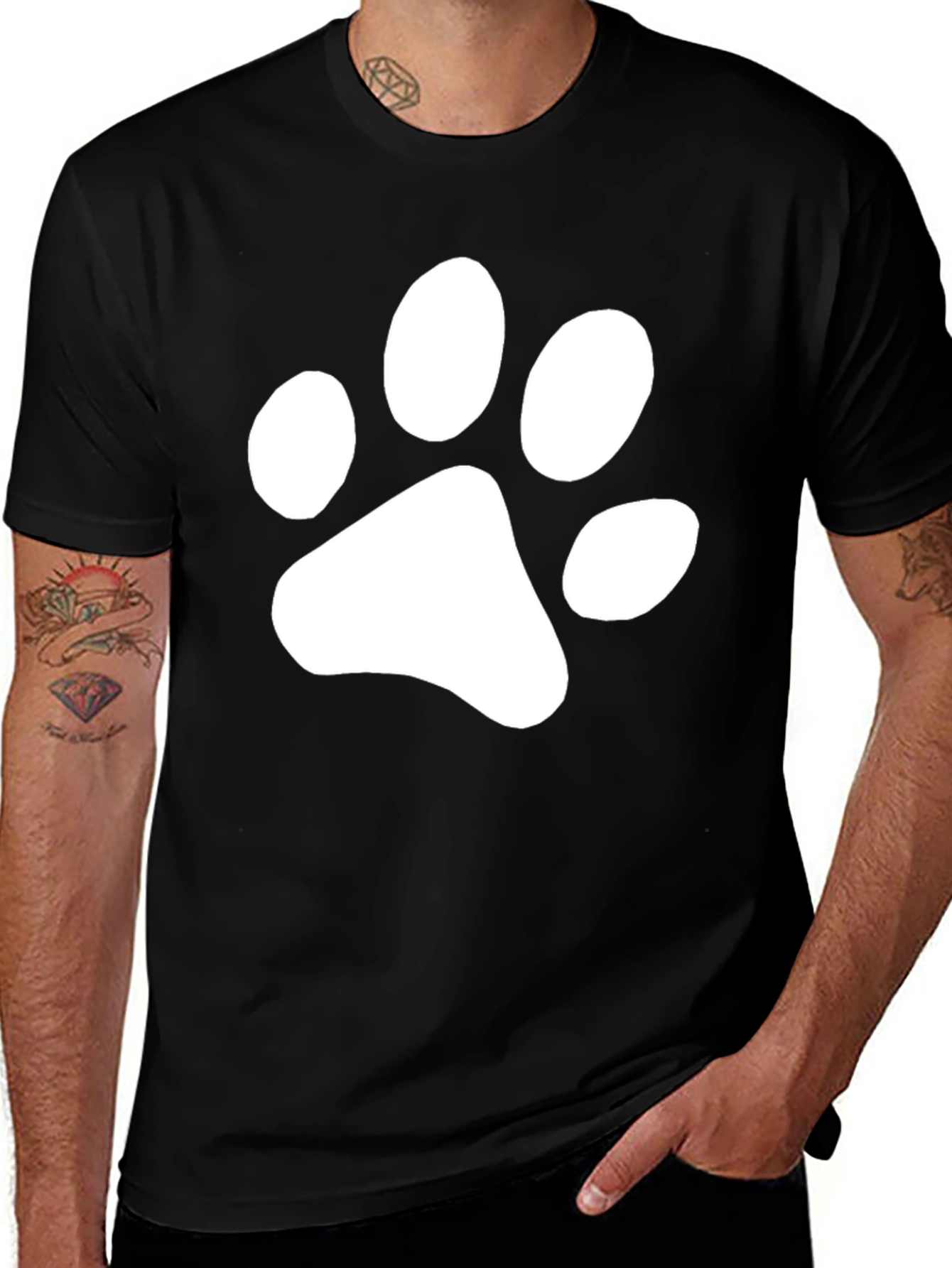 Black T-Shirt with White Paw Print Design