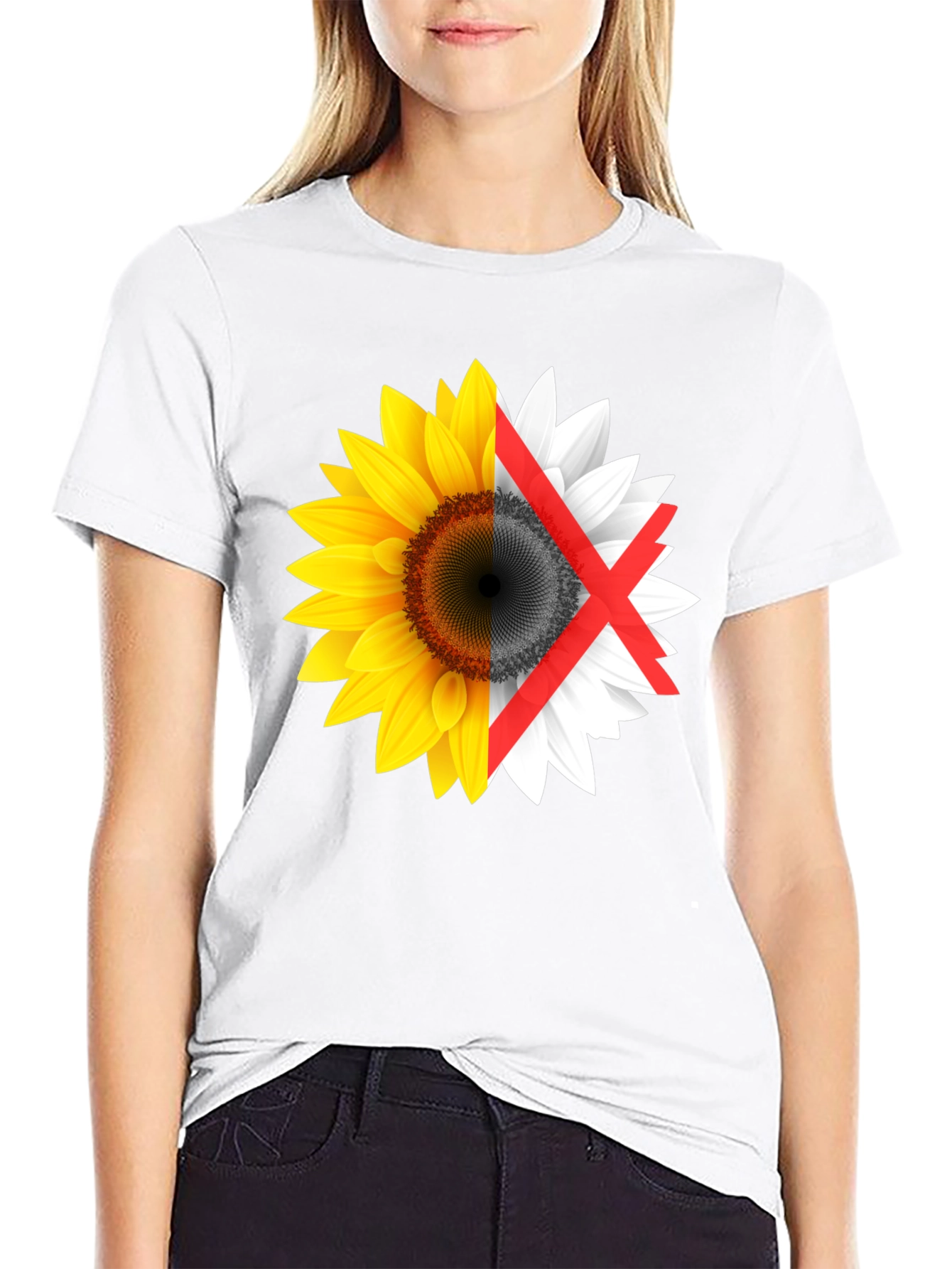 Sunflower Split Design Graphic Tee
