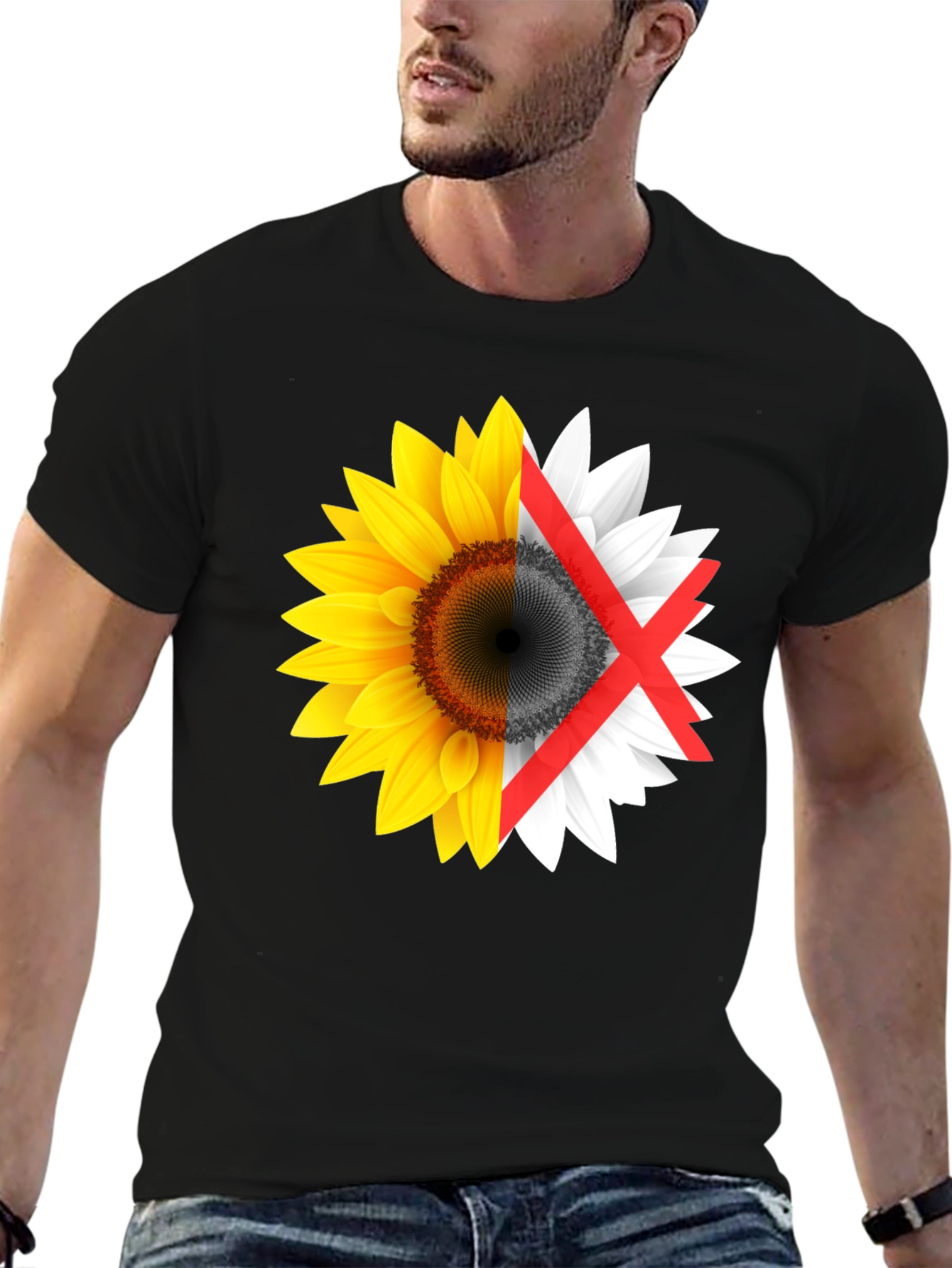 Sunflower Split Design Graphic Tee