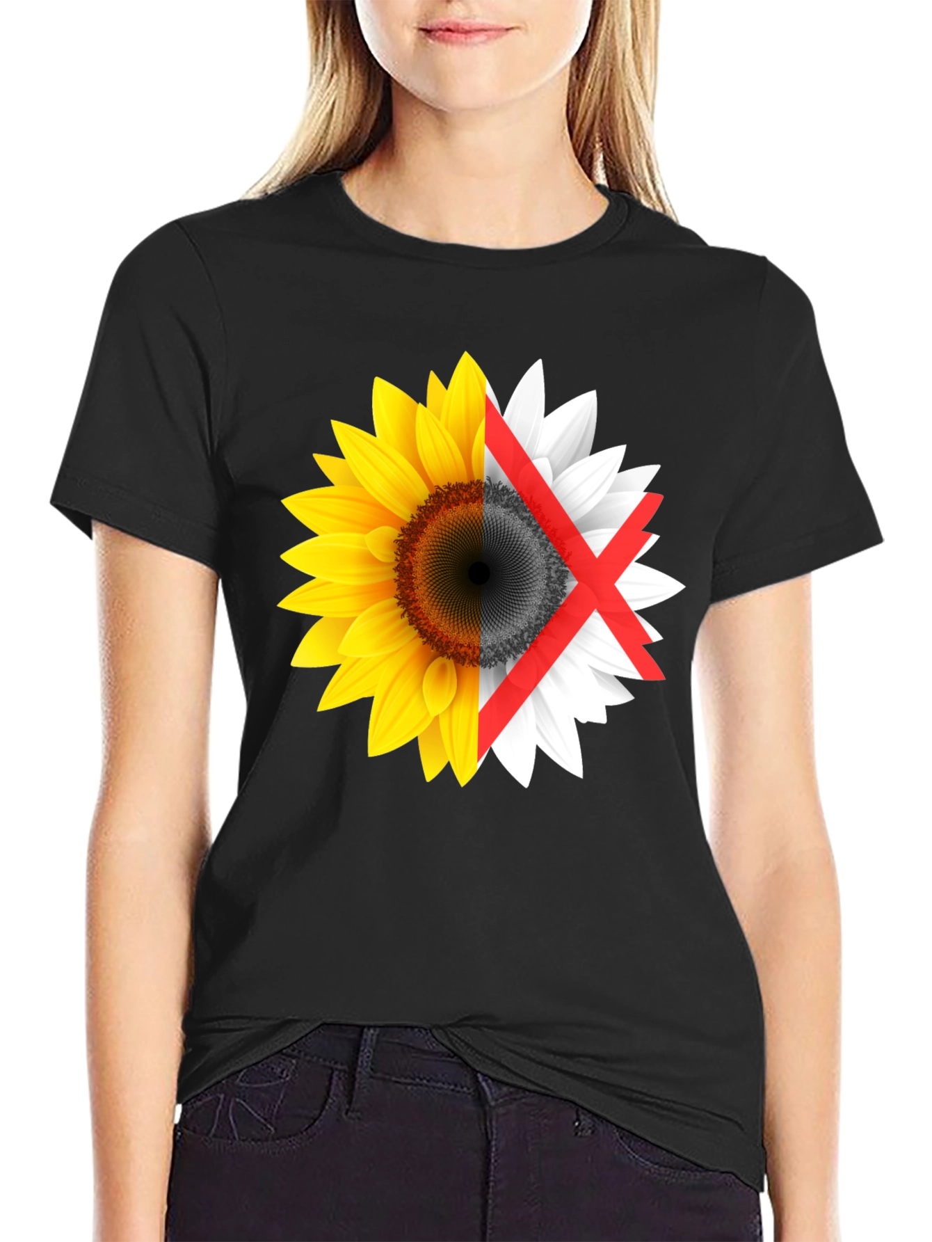 Sunflower Split Design Graphic Tee