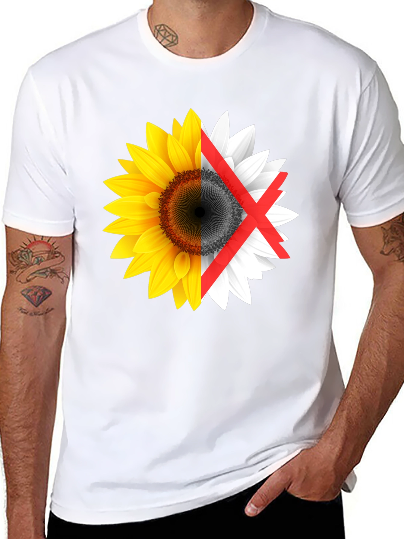 Sunflower Split Design Graphic Tee