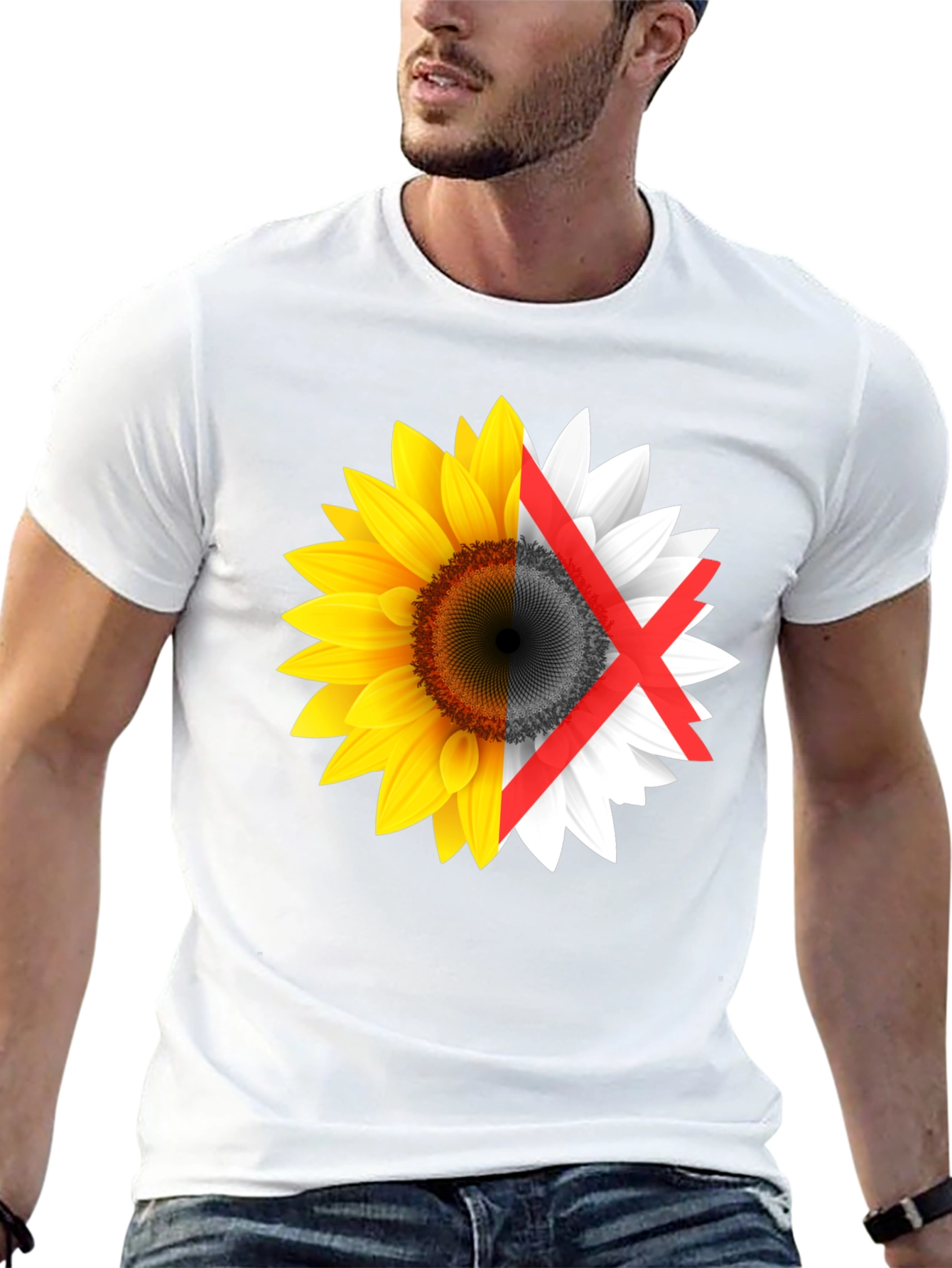 Sunflower Split Design Graphic Tee