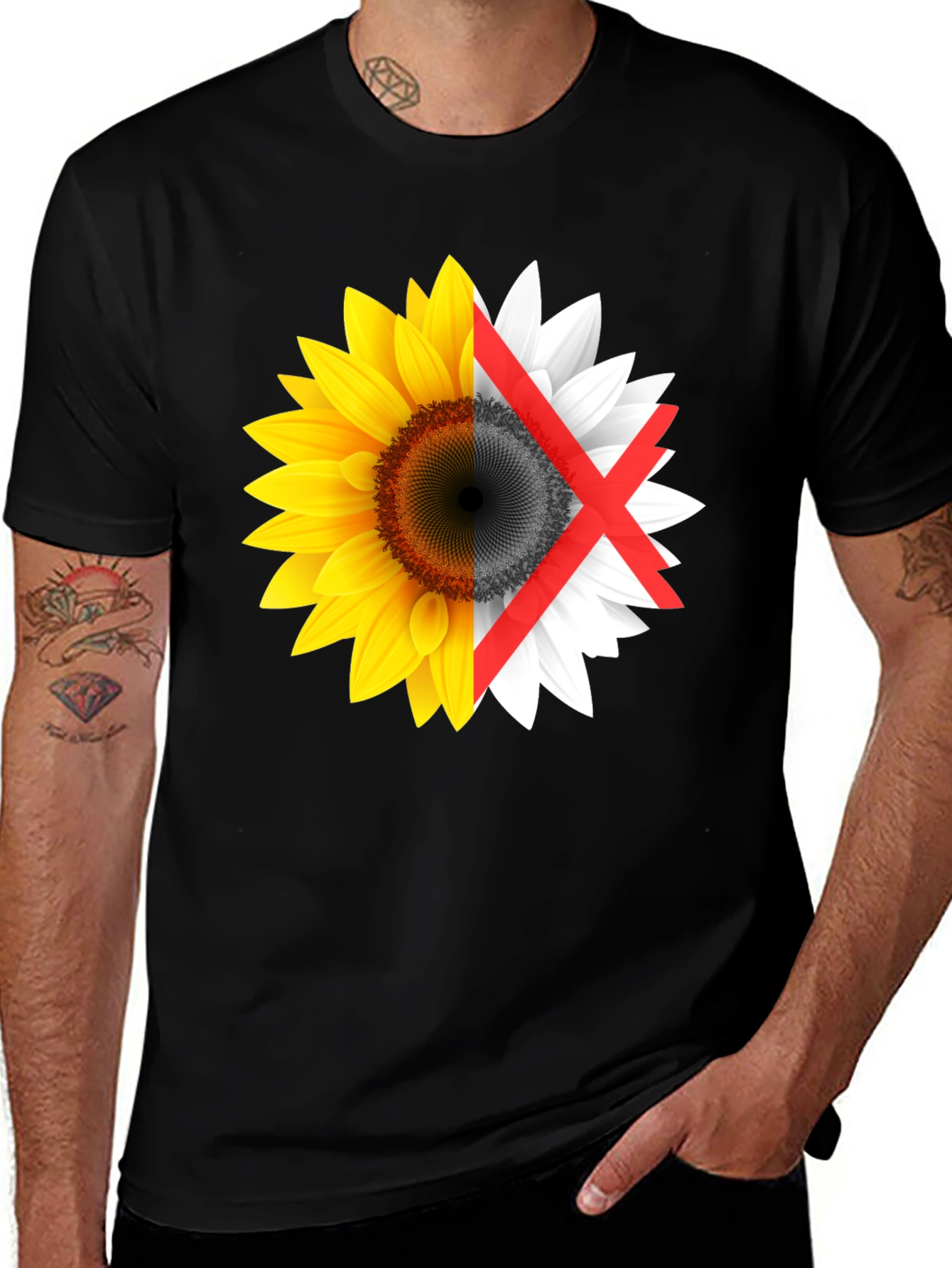Sunflower Split Design Graphic Tee