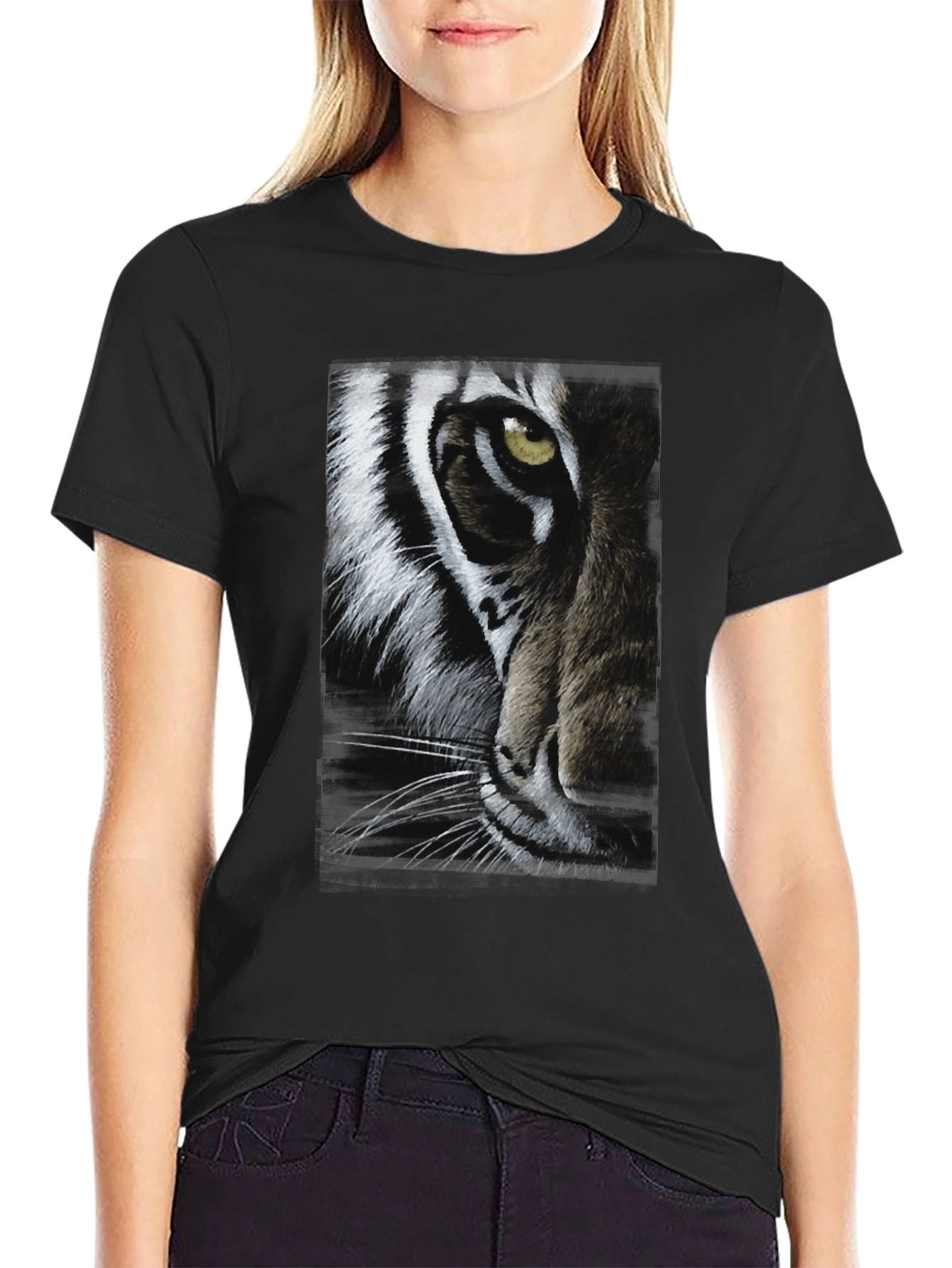Tiger Face Graphic Print Black T-Shirt