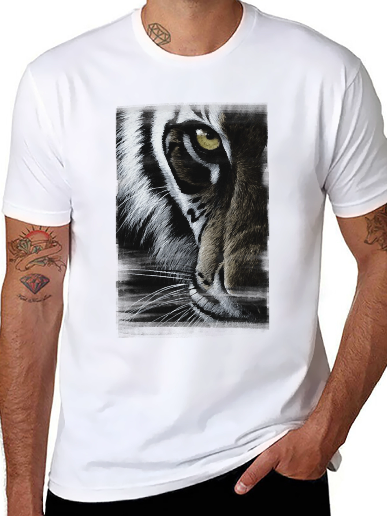 Tiger Face Graphic Print Black T-Shirt
