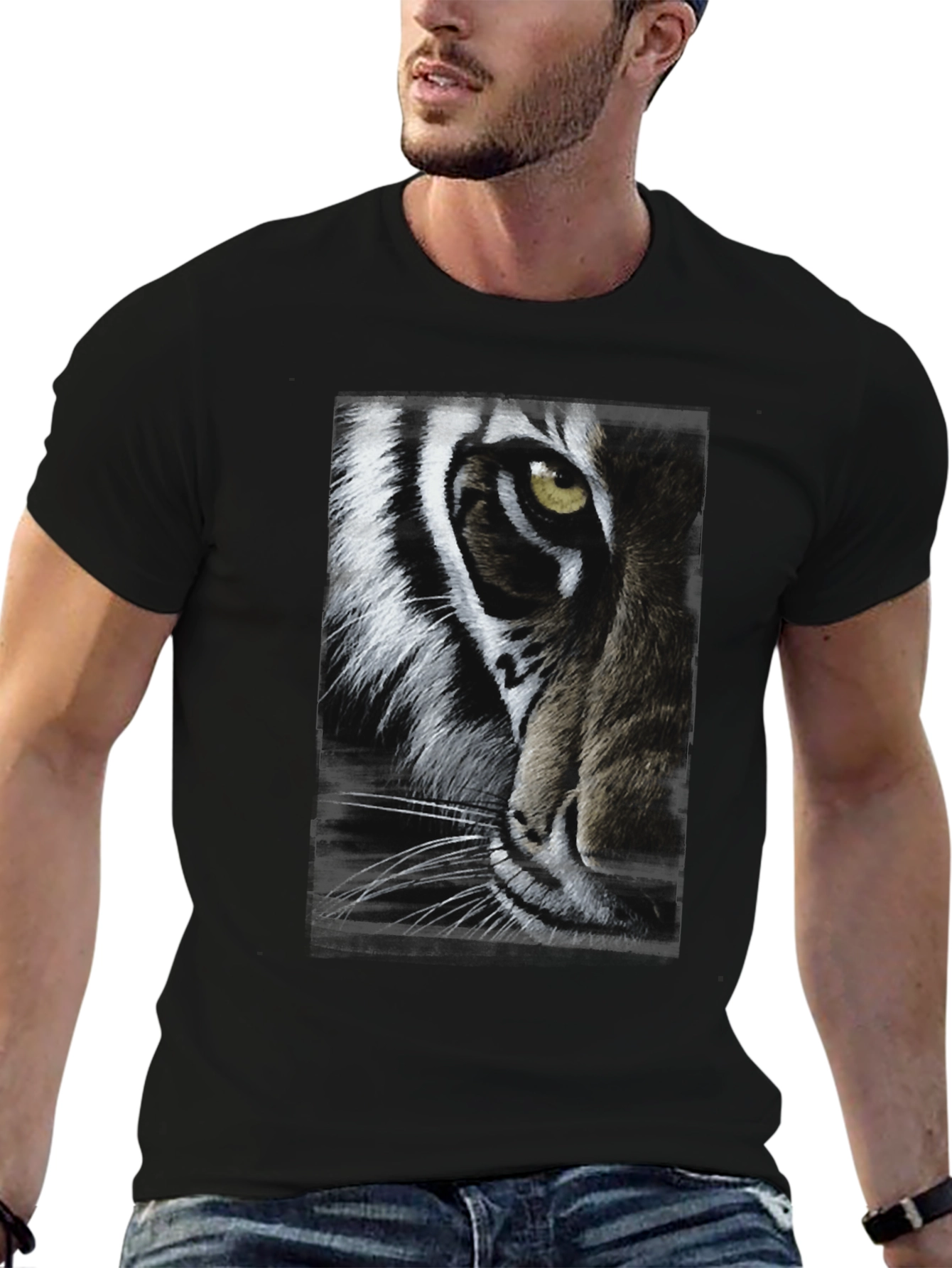Tiger Face Graphic Print Black T-Shirt