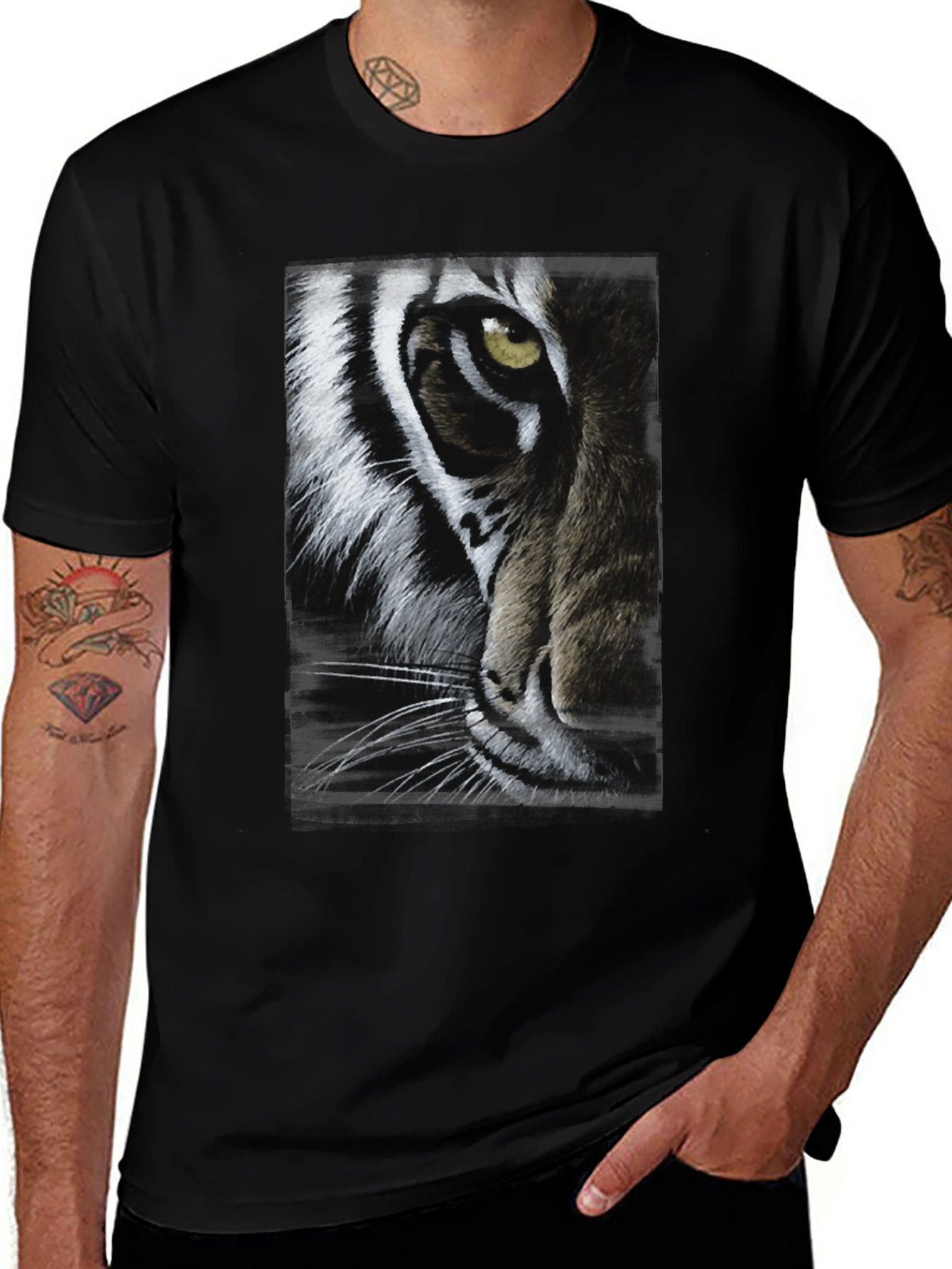 Tiger Face Graphic Print Black T-Shirt