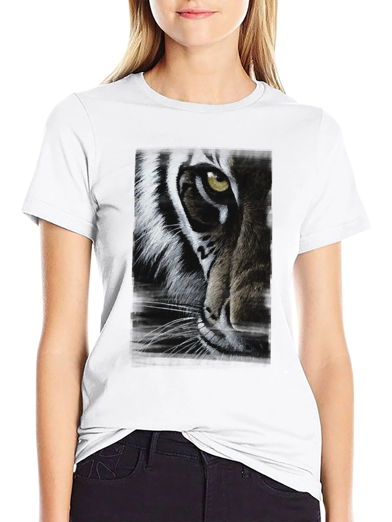Tiger Face Graphic Print Black T-Shirt