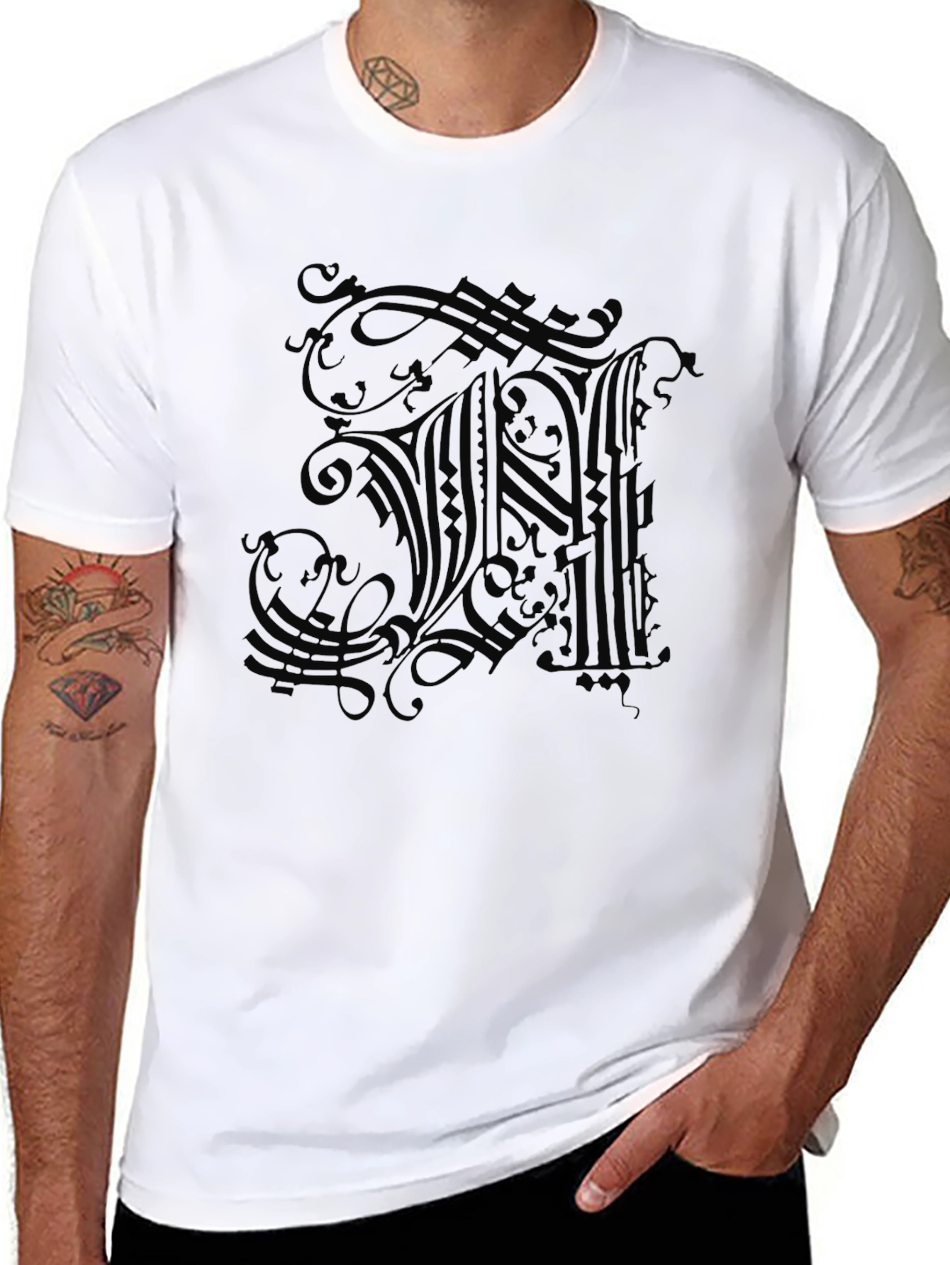 Ornate Letter Graphic Black T-Shirt