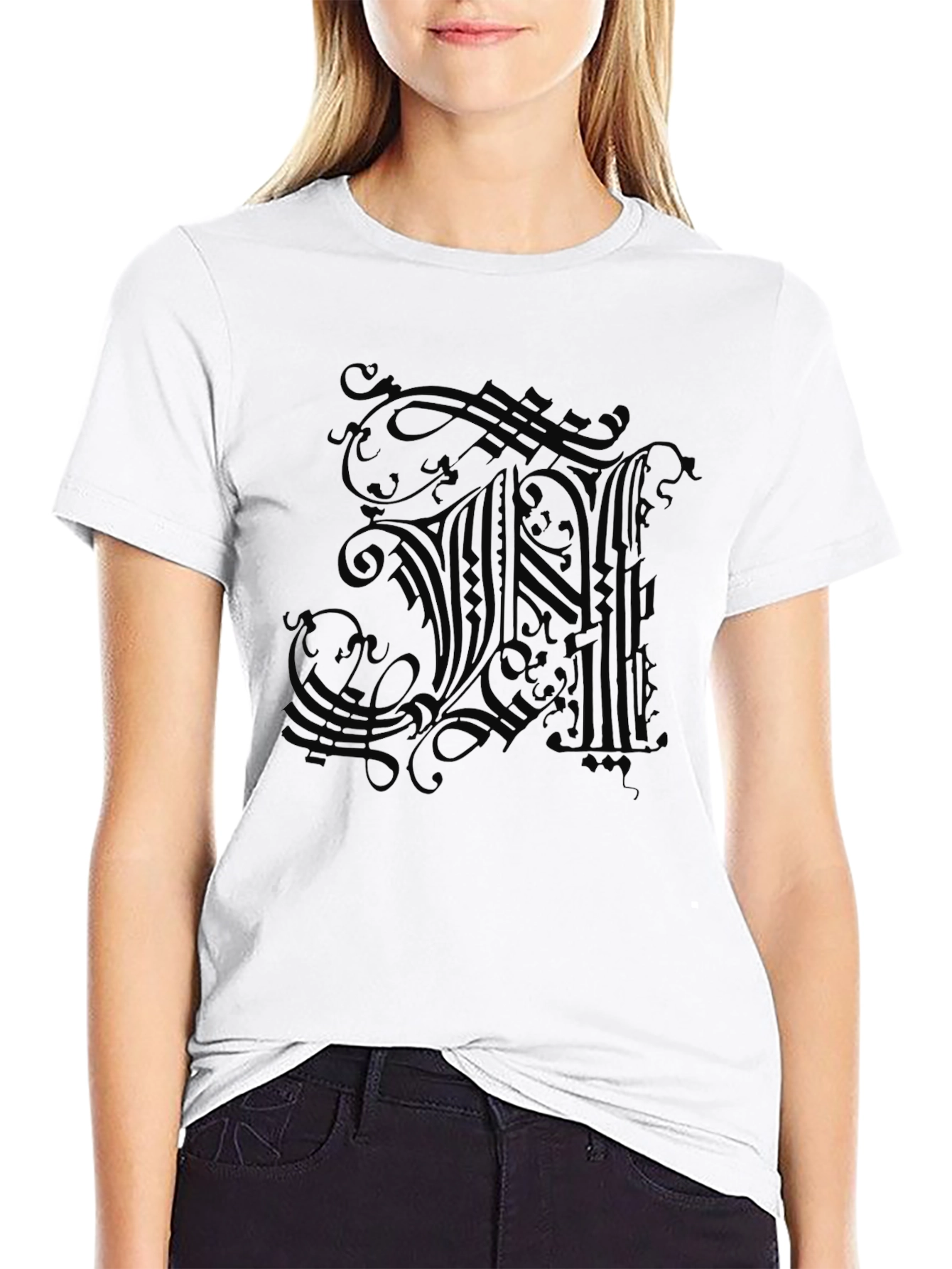 Ornate Letter Graphic Black T-Shirt