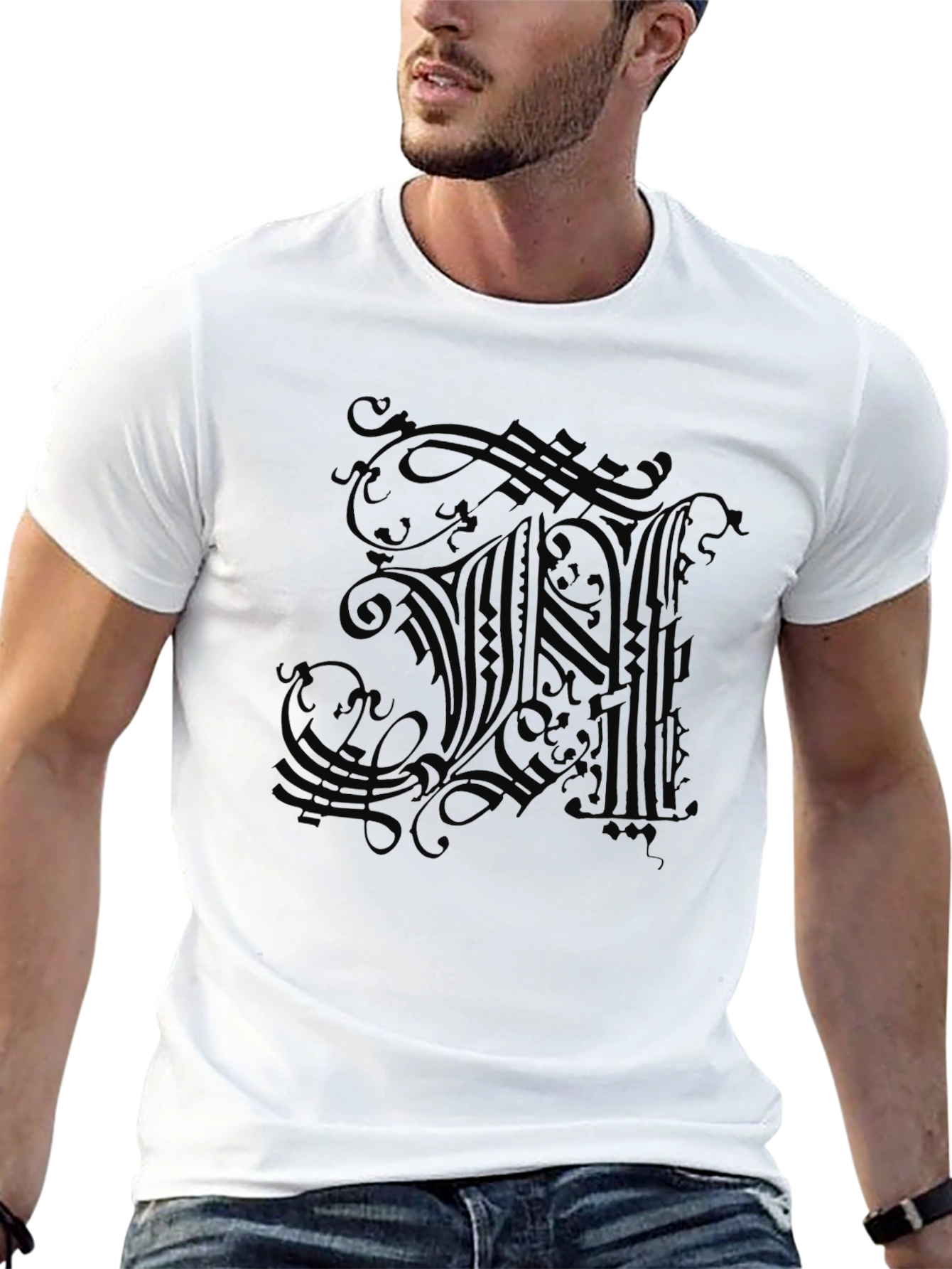 Ornate Letter Graphic Black T-Shirt