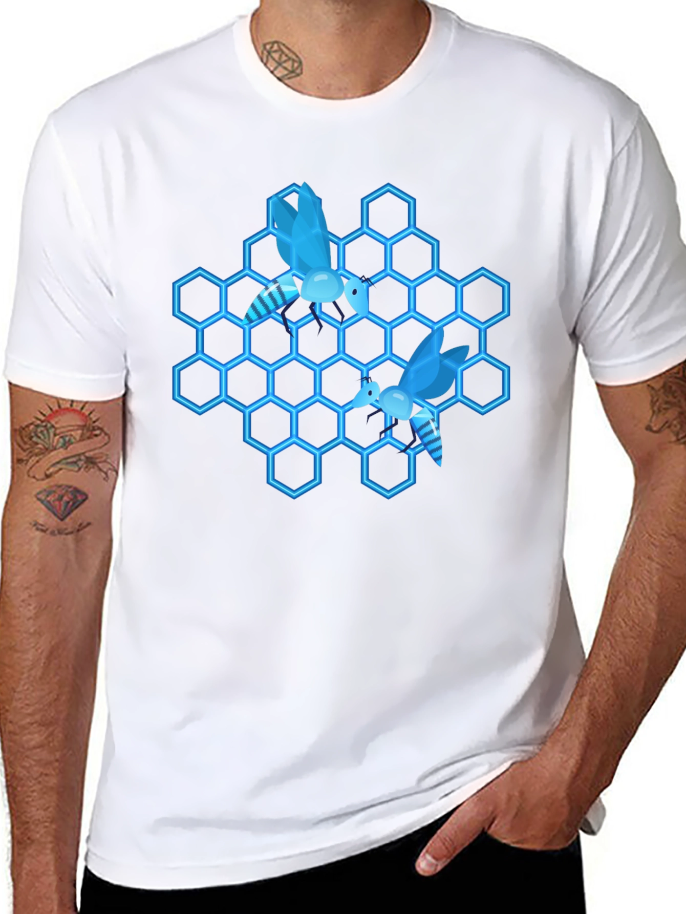 Honeycomb Bee Graphic Tee - Cool Black T-Shirt