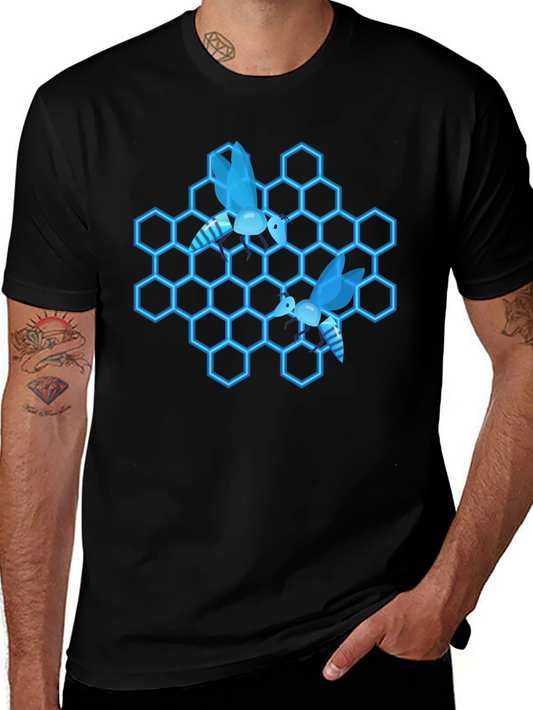 Honeycomb Bee Graphic Tee - Cool Black T-Shirt