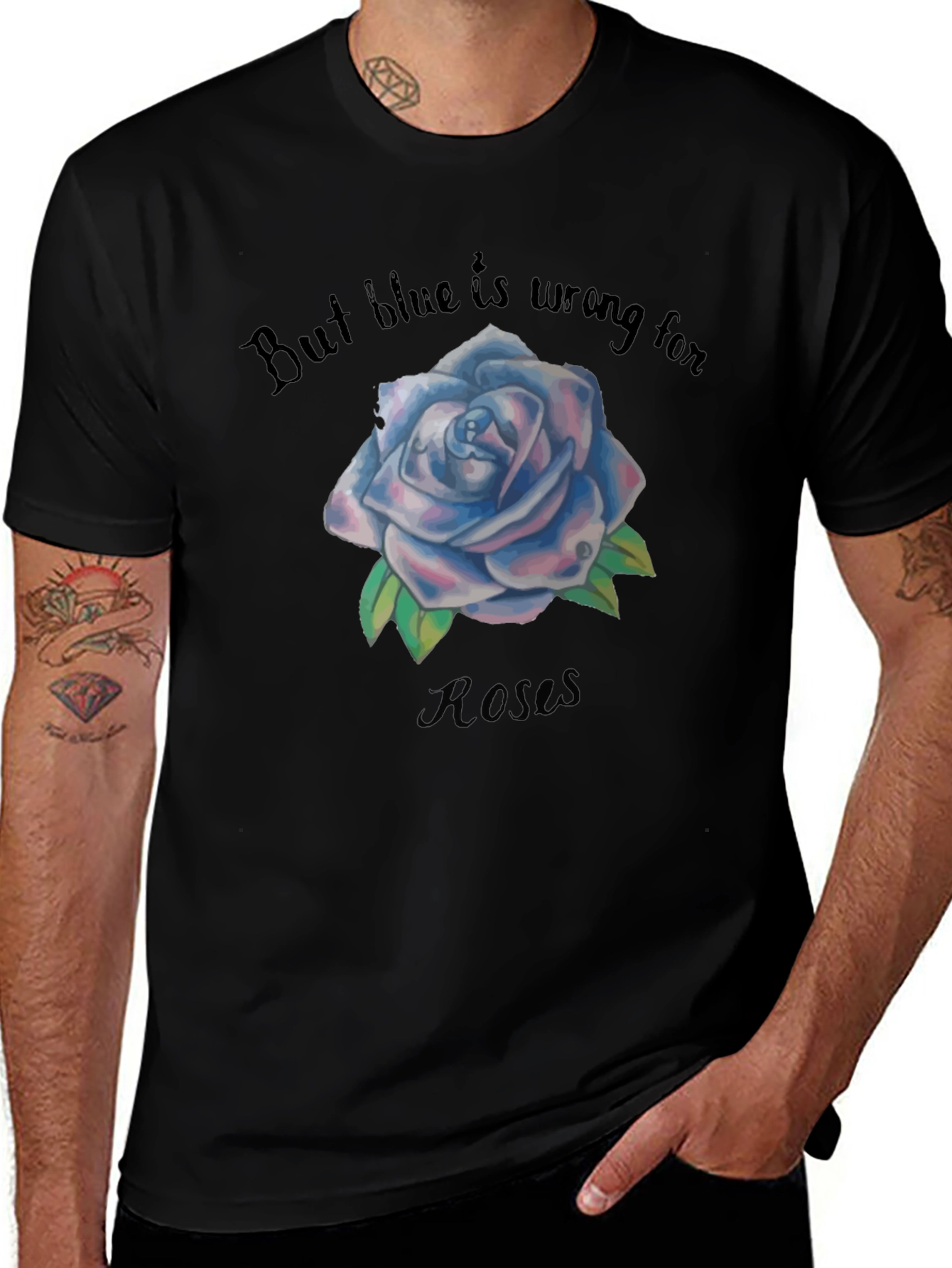Blue Rose Graphic Black Tee