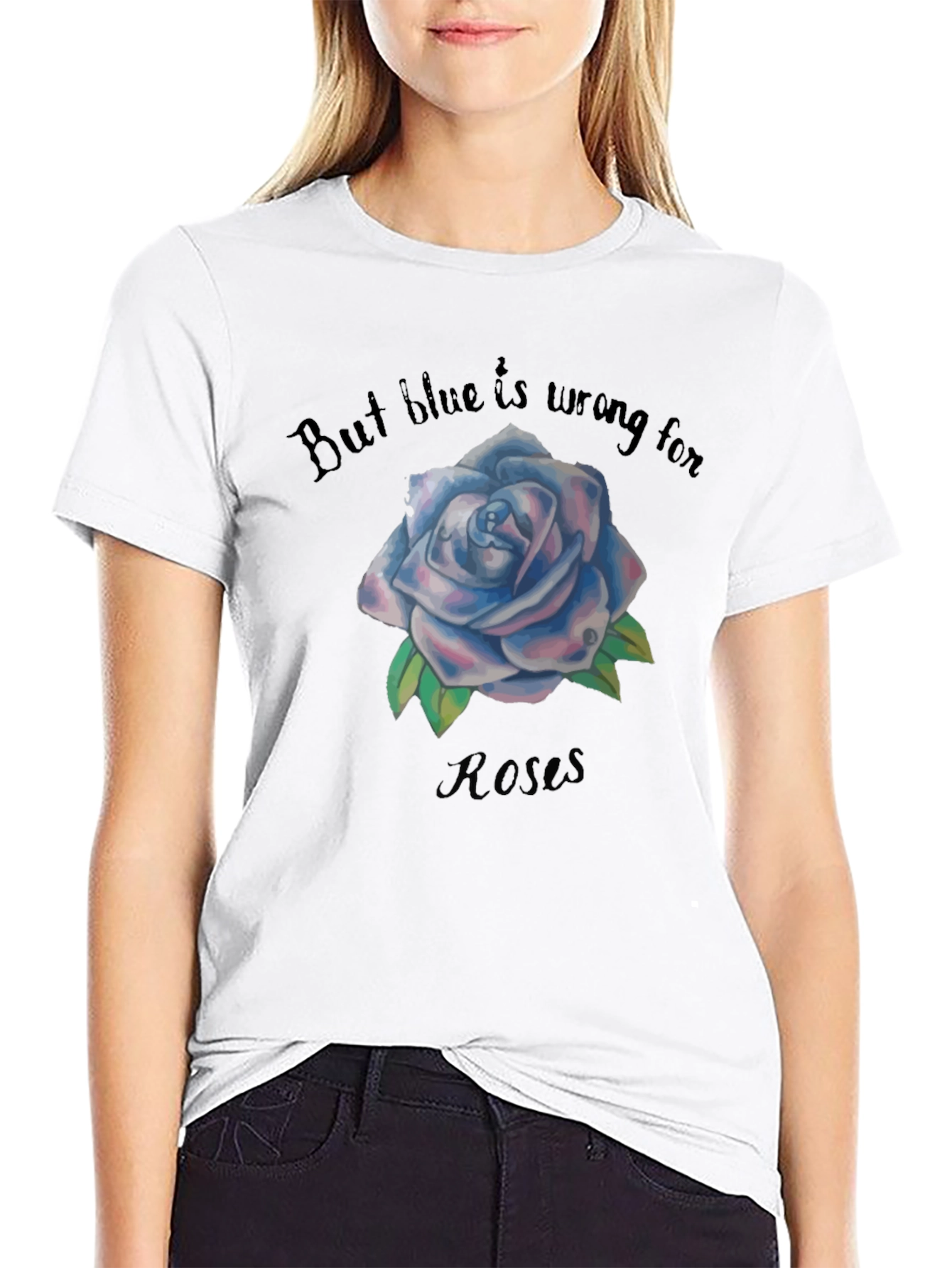 Blue Rose Graphic Black Tee