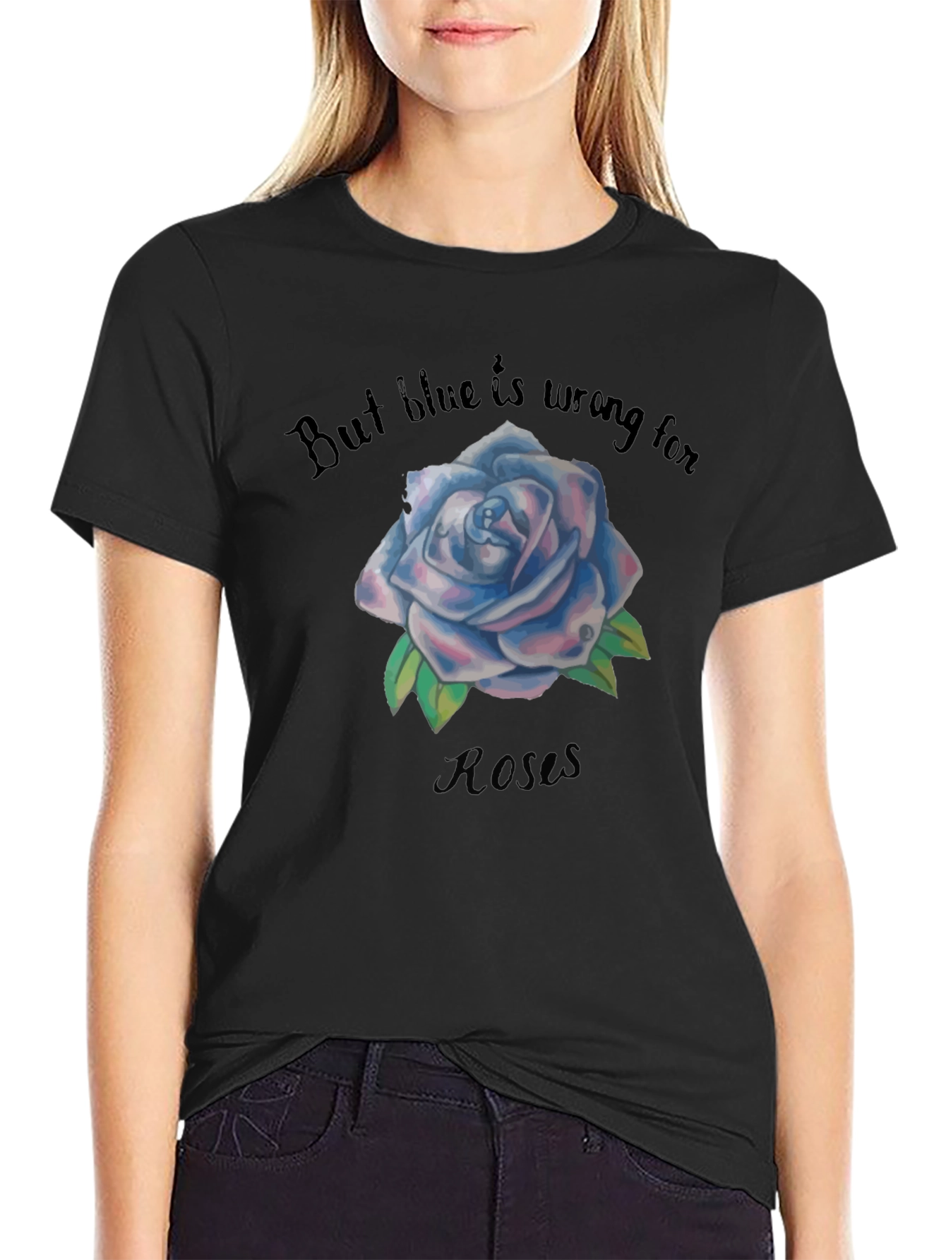 Blue Rose Graphic Black Tee