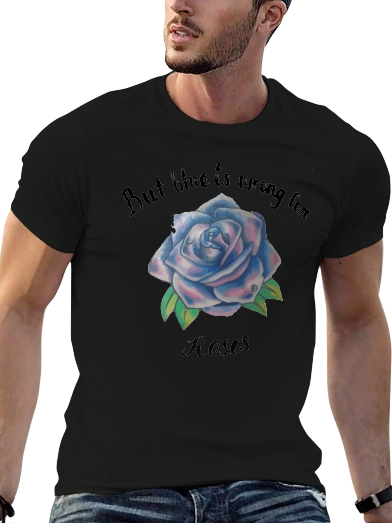 Blue Rose Graphic Black Tee