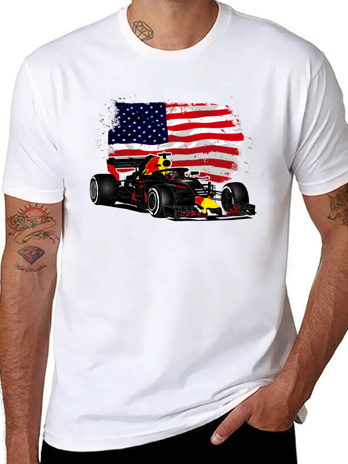 American Flag F1 Race Car Graphic Tee