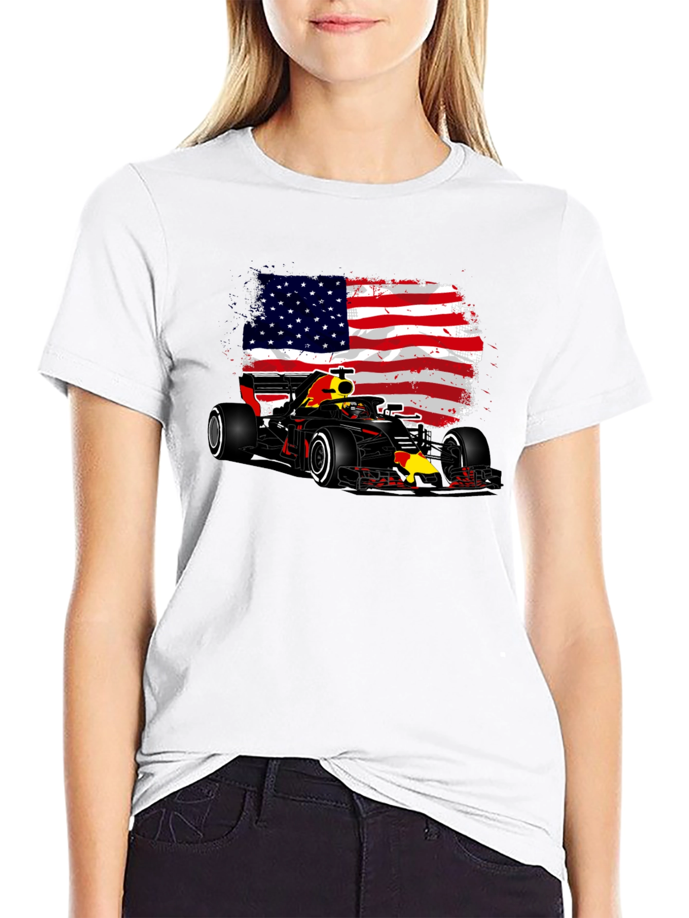American Flag F1 Race Car Graphic Tee