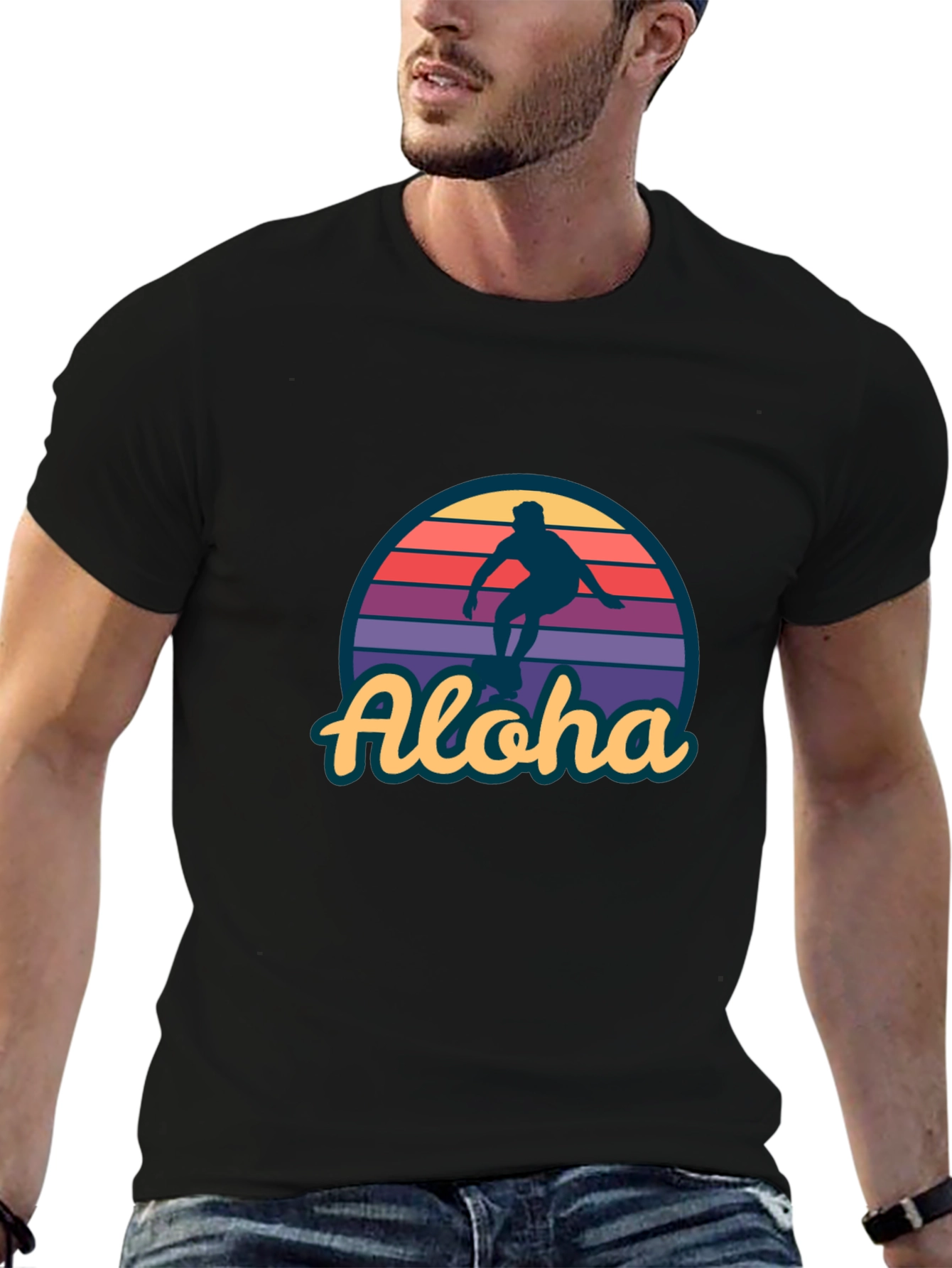 Aloha Surfer Graphic Tee - Retro Sunset Design
