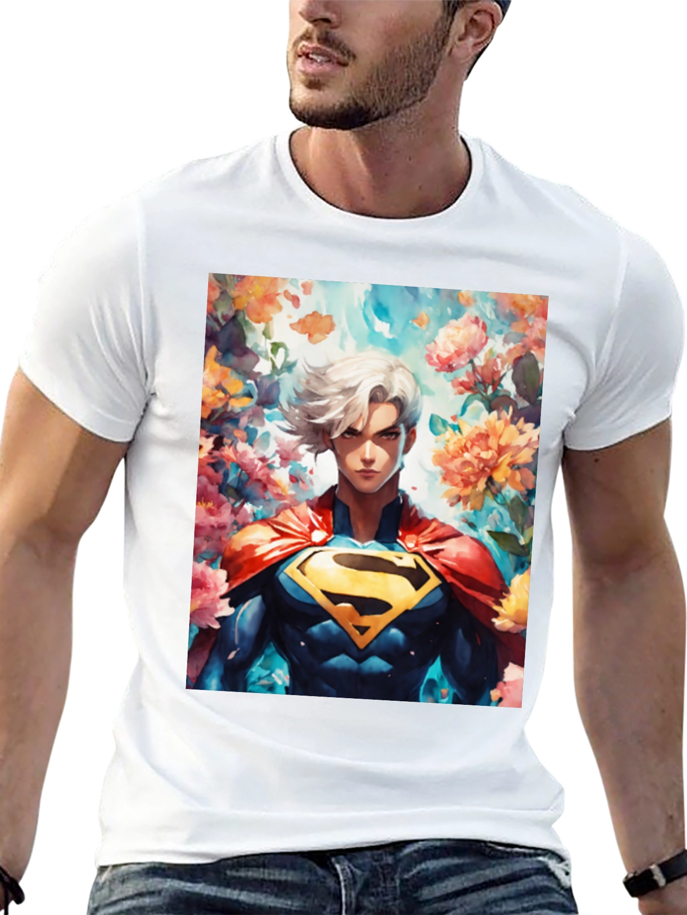 Anime Superman Graphic Tee - Black