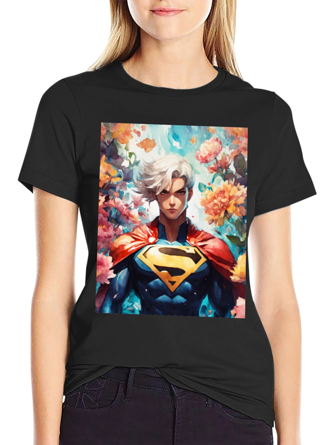 Anime Superman Graphic Tee - Black