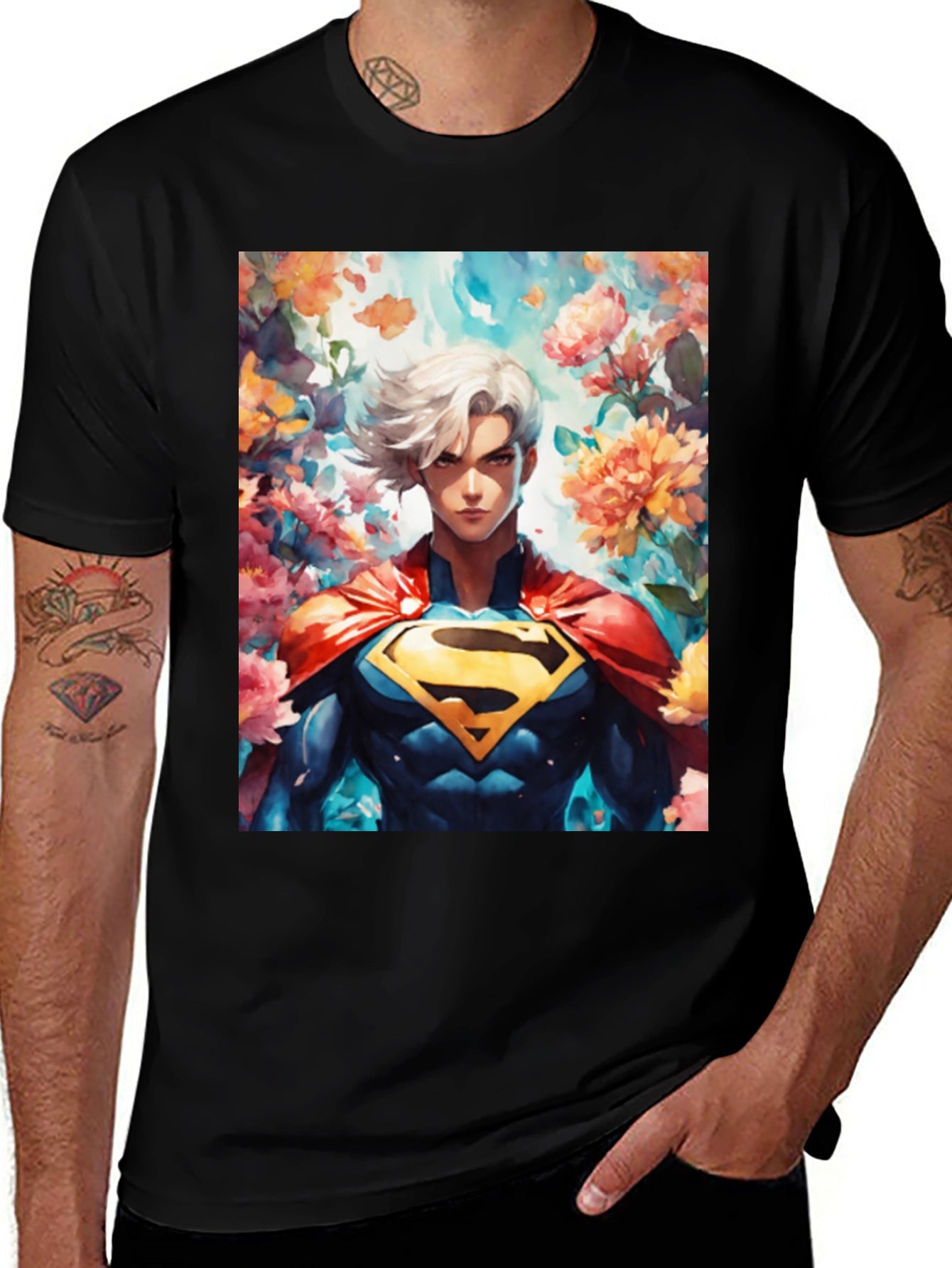 Anime Superman Graphic Tee - Black