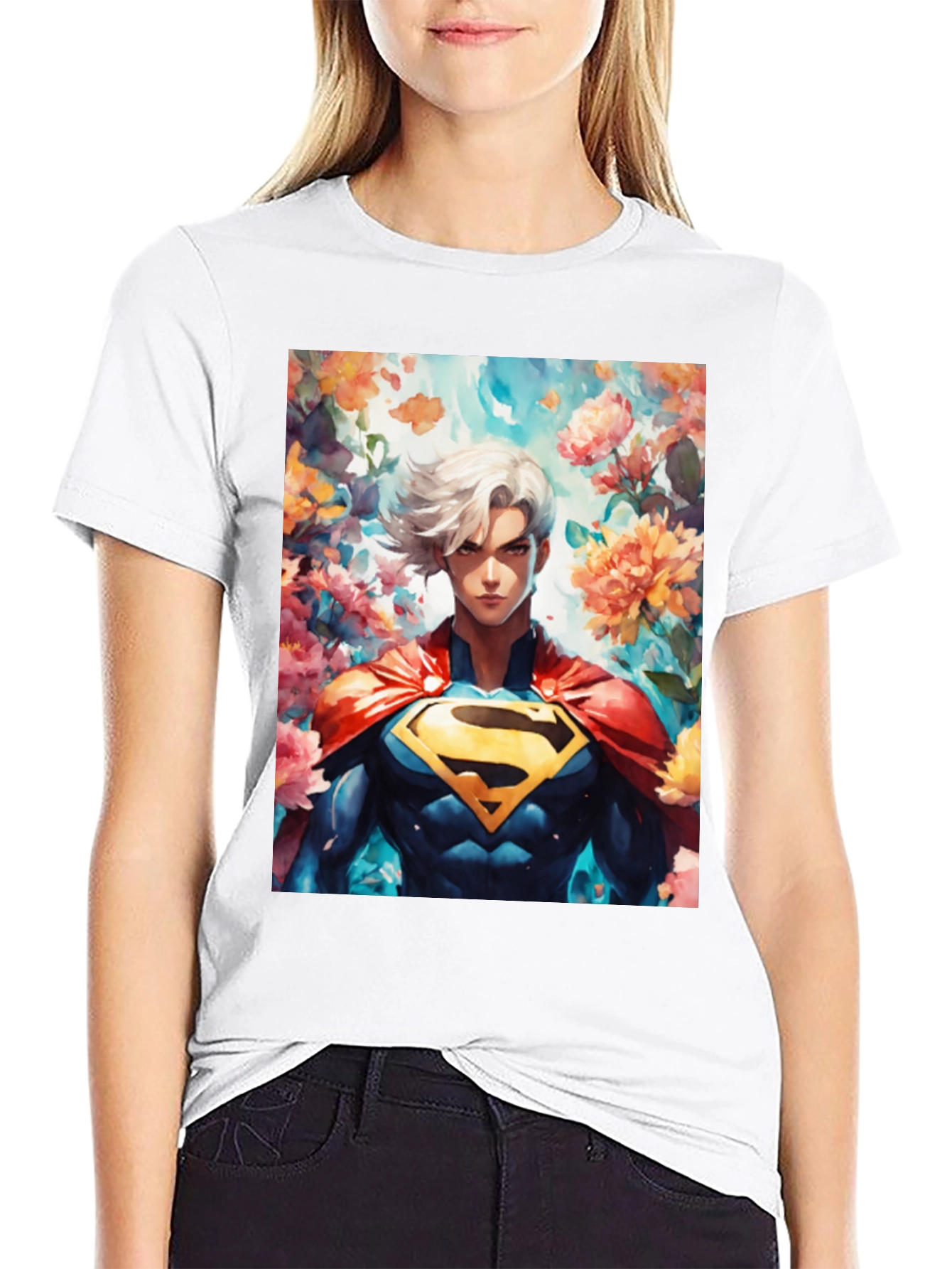 Anime Superman Graphic Tee - Black