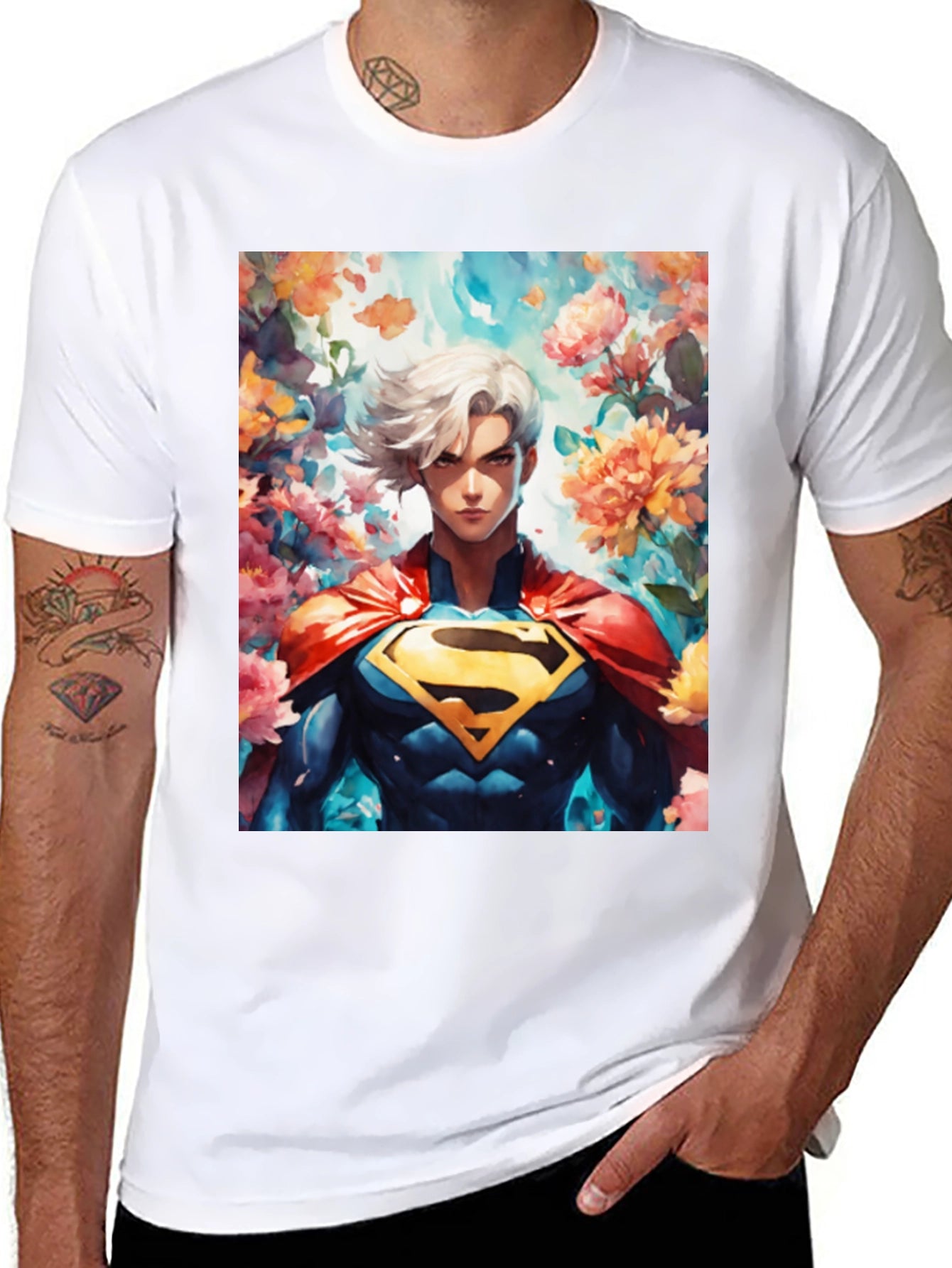 Anime Superman Graphic Tee - Black