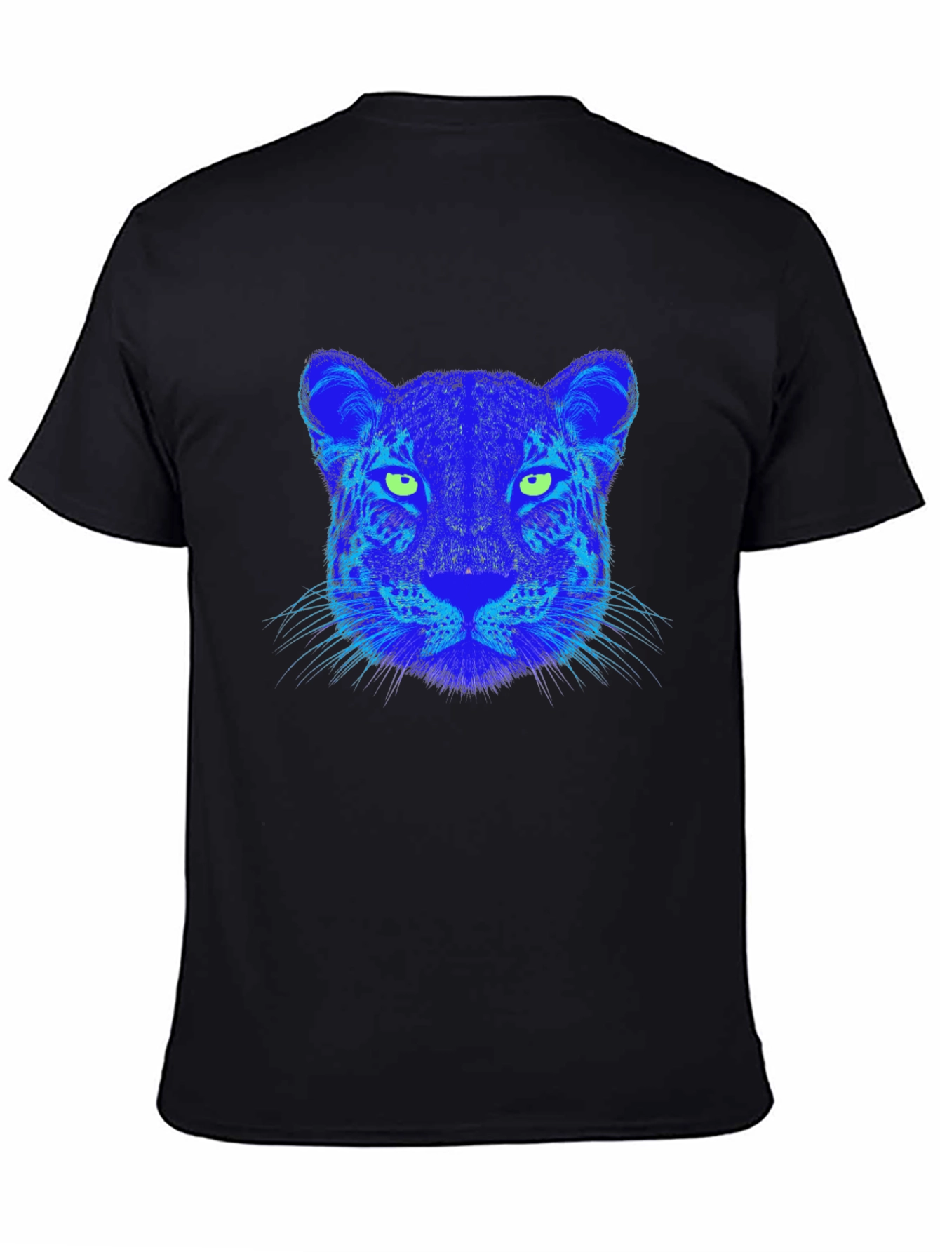 Blue Leopard Graphic Print Black T-Shirt